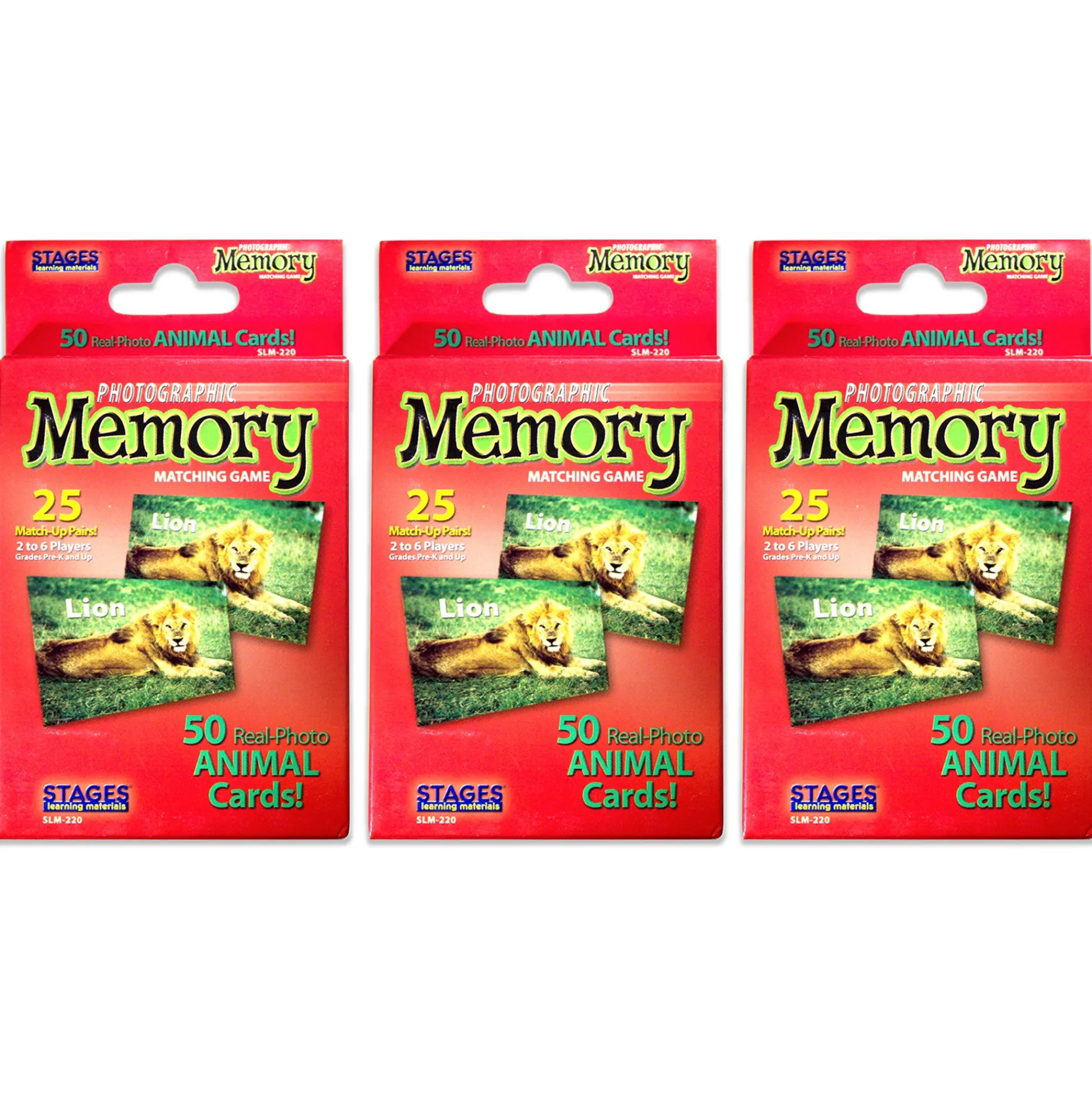 Educators Resource Stages Learning Materials - Animal Photographic Memory Matching Game - Pack of 3* Card Games