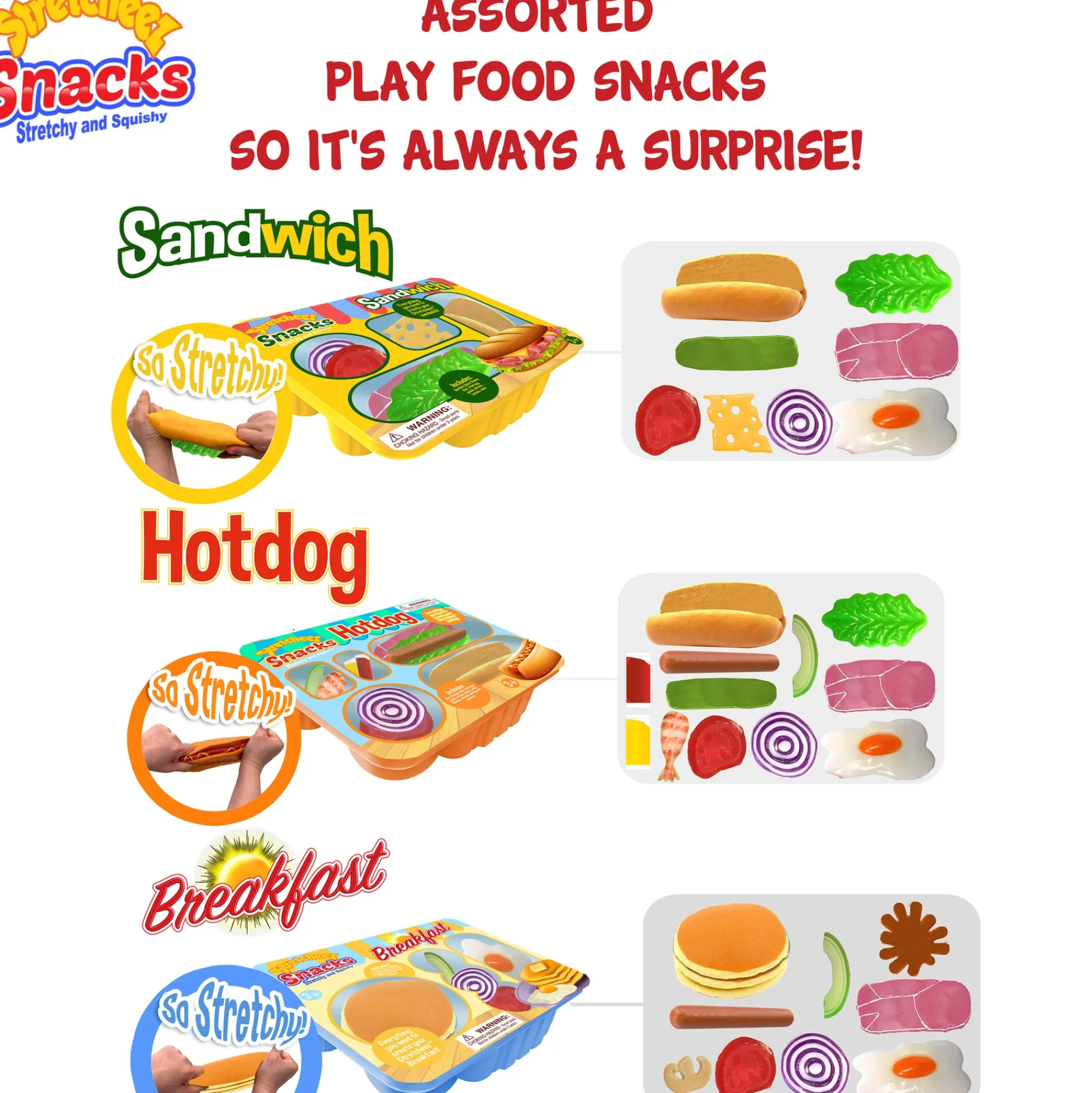 Flat River Group Stretcheez Snacks 2pk Mystery Combo: Breakfast, Sandwich, Hotdog Sets for Kids 3+* Kitchens & Play Food|Dress Up