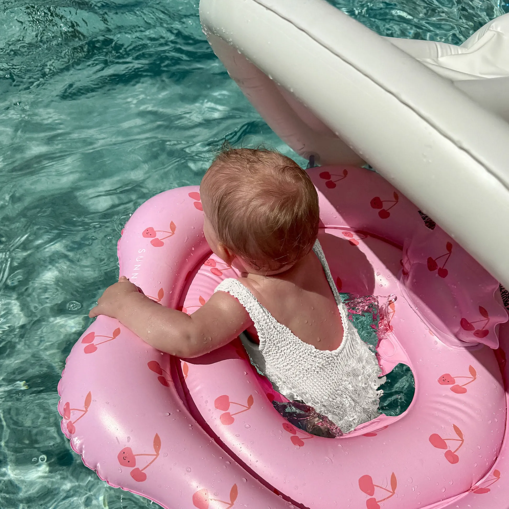 Flat River Group Sunnylife Cotton Candy Pink Baby Float with Canopy, Inflatable Tube & Comfort Features* Swimming Pools & Water Toys
