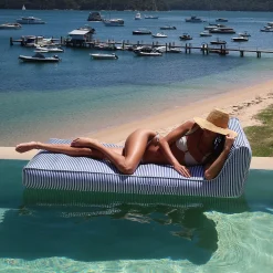 Flat River Group Sunnylife Luxe Lie-On Lounger - Le Weekend Navy - Inflatable Pool Float with Removable Cover* Swimming Pools & Water Toys