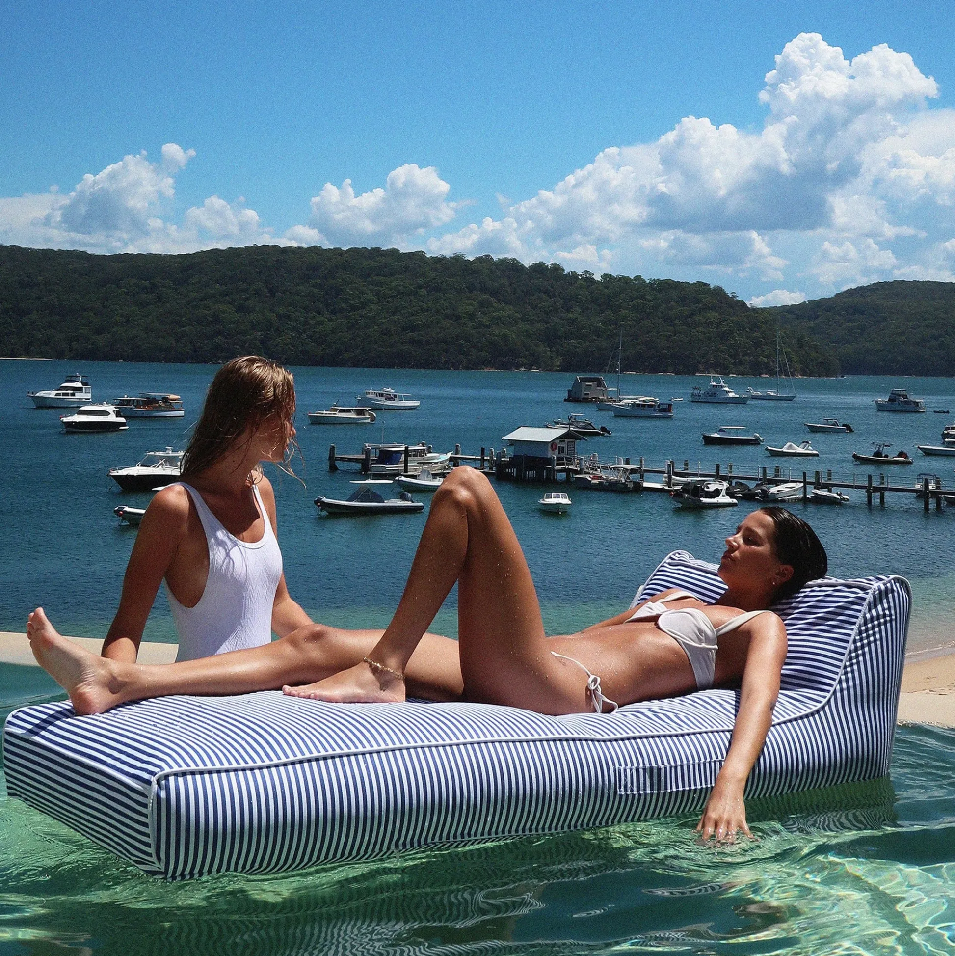 Flat River Group Sunnylife Luxe Lie-On Lounger - Le Weekend Navy - Inflatable Pool Float with Removable Cover* Swimming Pools & Water Toys
