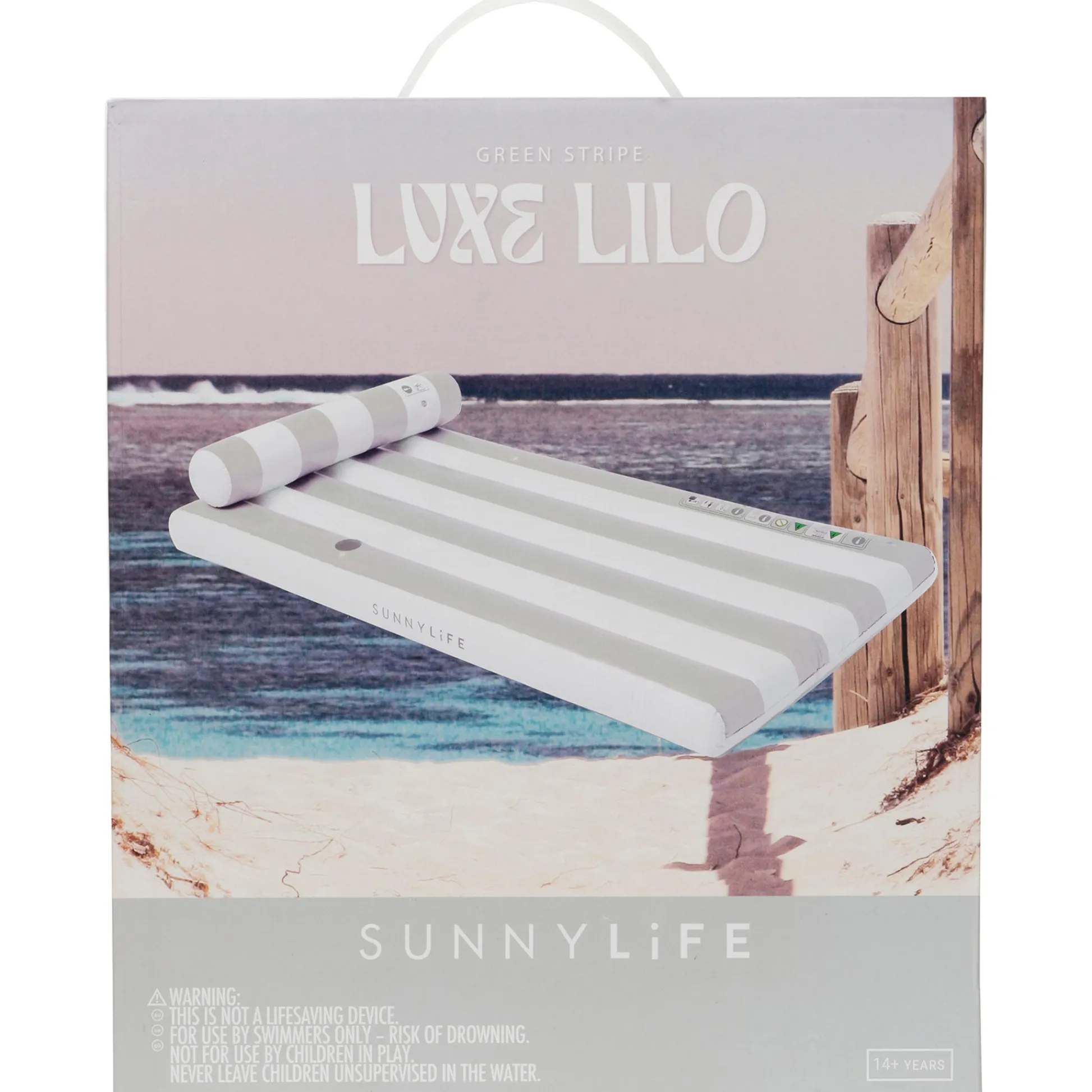 Flat River Group Sunnylife Luxe Lilo Green Stripe Inflatable Pool Float - 70 x 41 inch* Swimming Pools & Water Toys