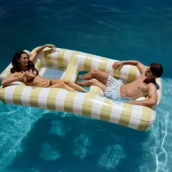 Flat River Group Sunnylife Luxe Twin Hammock Float, Casa Sand Stripe - 2-Person Inflatable Pool Lounger* Swimming Pools & Water Toys