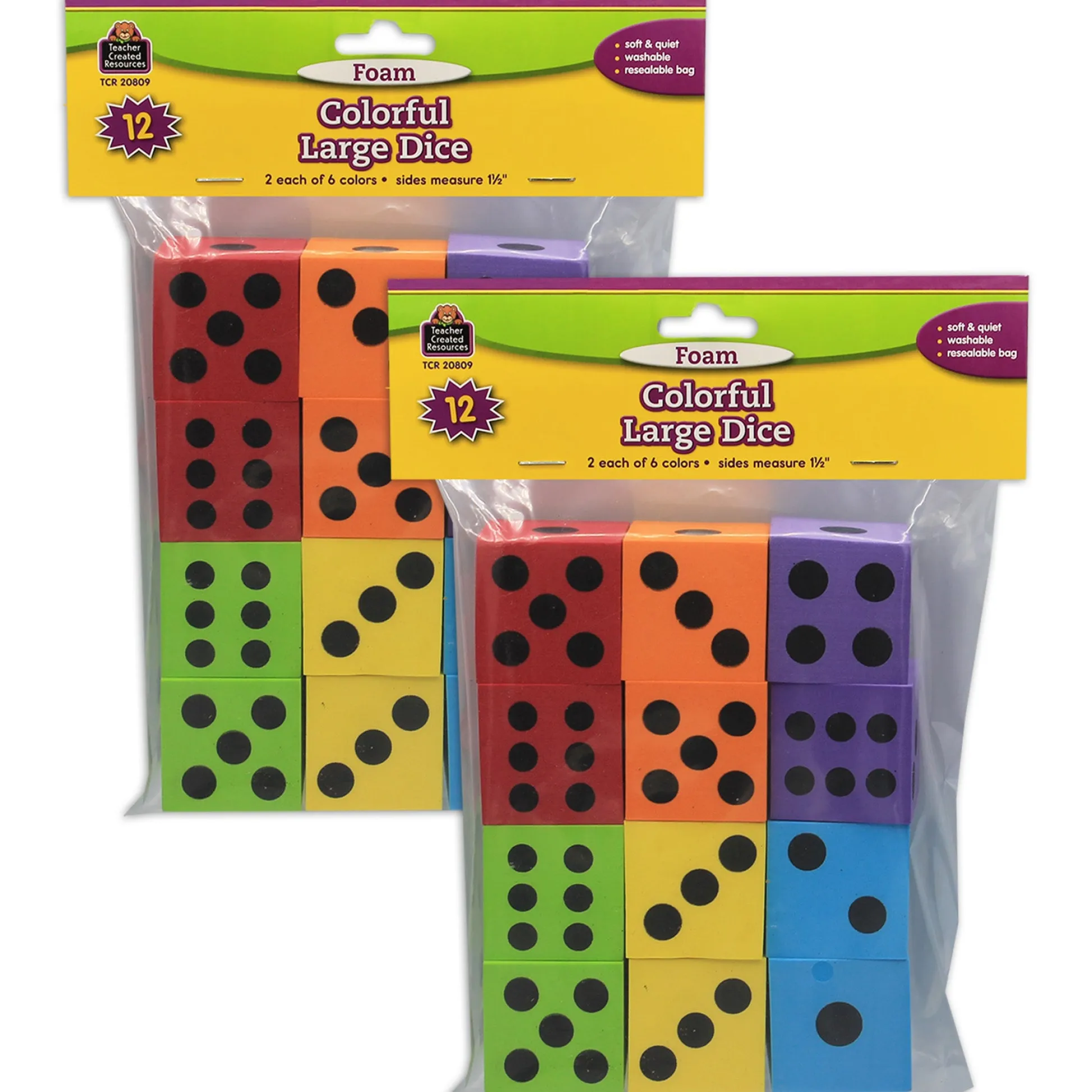Educators Resource Teacher Created Resources Vibrant Foam Dice - Educational Math Game Set - Multi-Colored 24 Pack* Dice, Roll & Write Games