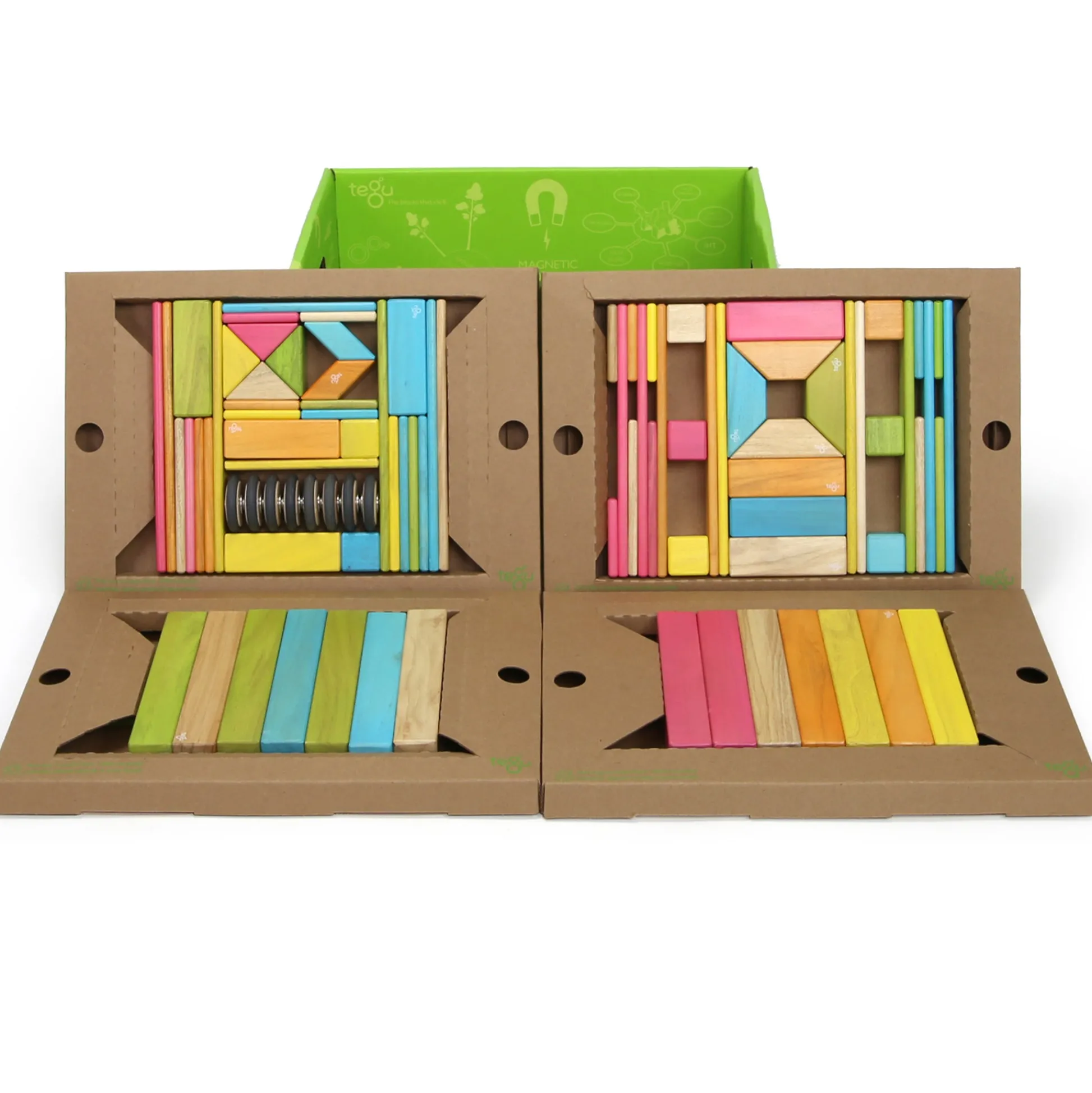 Educators Resource Tegu Magnetic Wooden Blocks, 90-Piece Classroom Kit, Tints* Magnetic Tiles & Building Sets