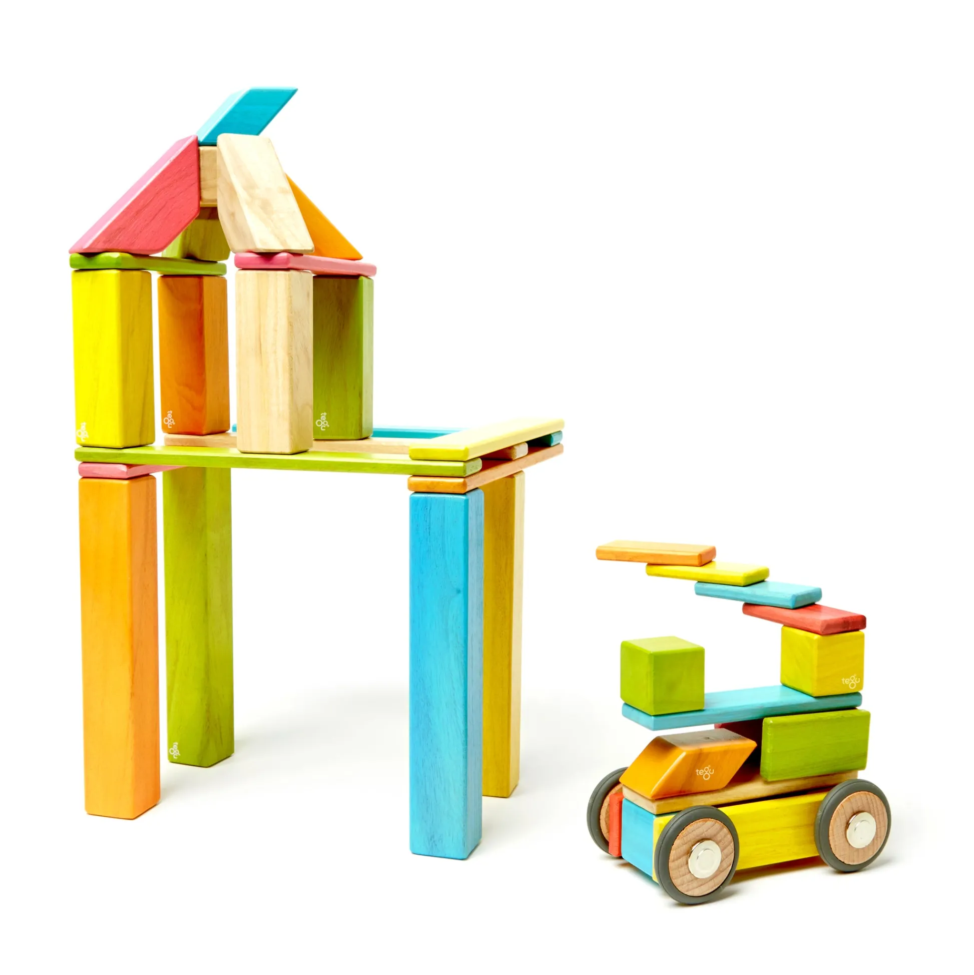 Educators Resource Tegu Magnetic Wooden Blocks, 90-Piece Classroom Kit, Tints* Magnetic Tiles & Building Sets