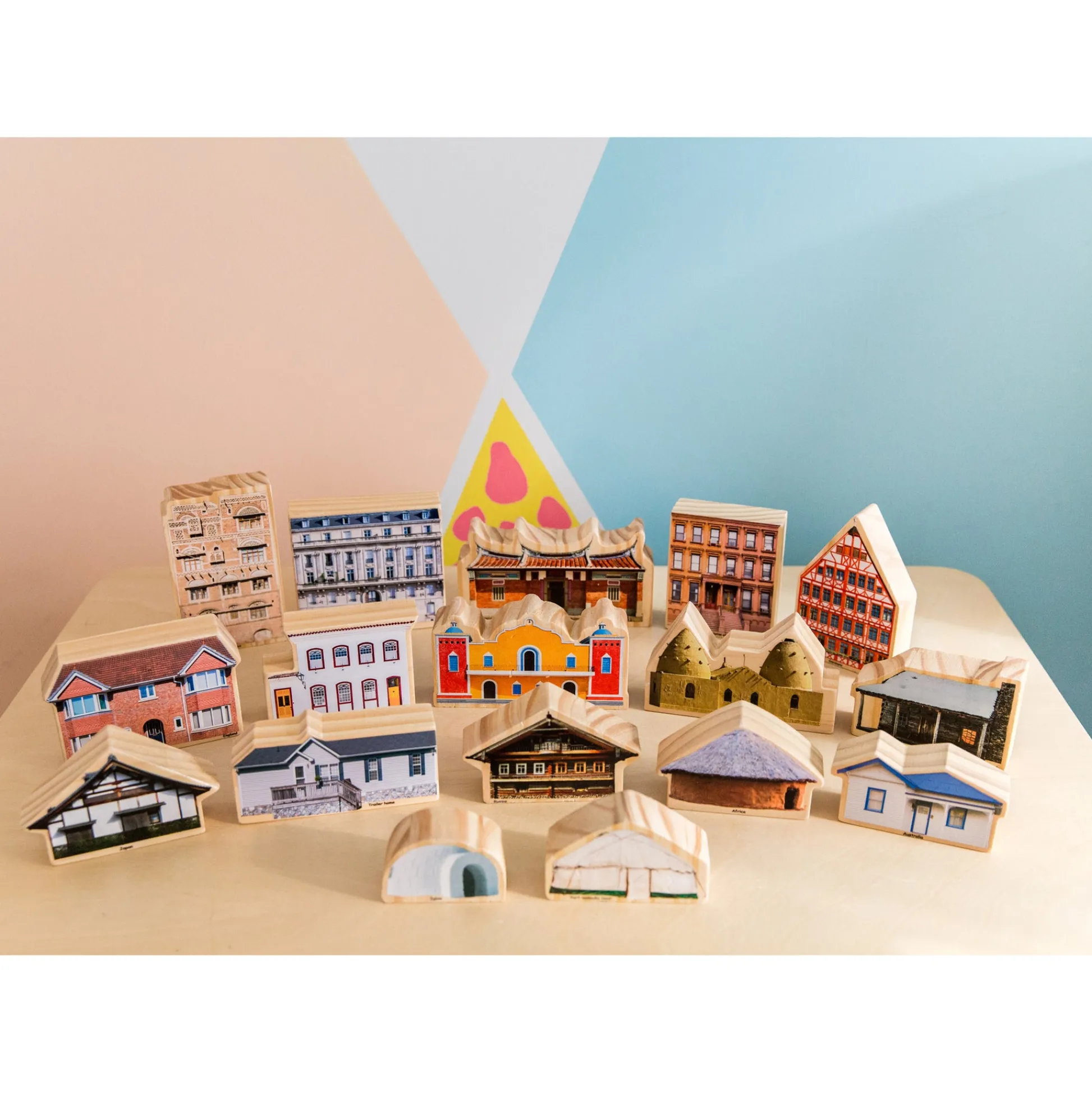 Educators Resource The Freckled Frog Global Homes Adventure Wooden Blocks - Set of 17 - Ages 1+* Wood & Jumbo Blocks|Social & Emotional Skills