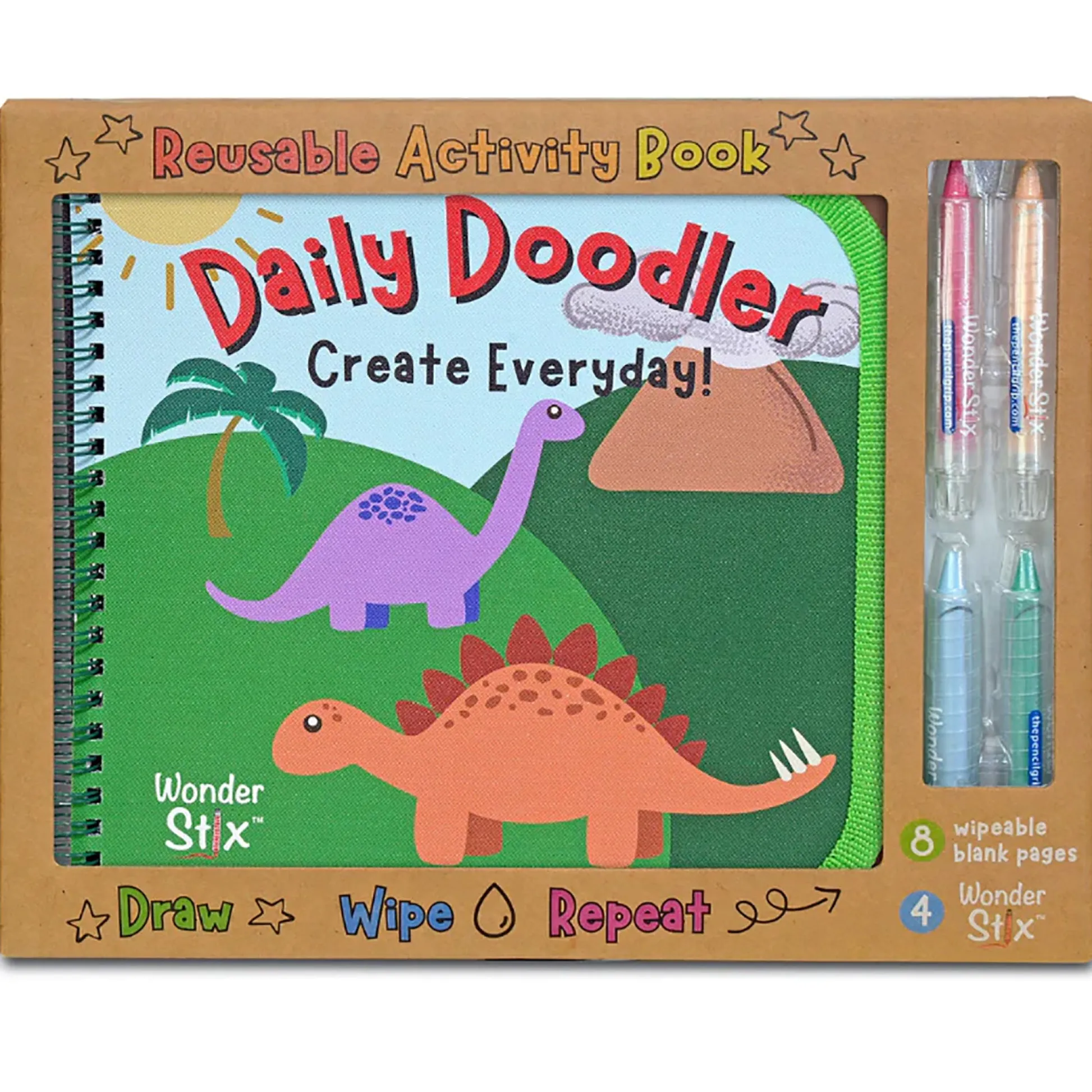 Educators Resource The Pencil Grip Daily Doodler Dino-Themed Reusable Activity Book with Wonder Stix*Kids Kids Books|Drawing, Color & Painting