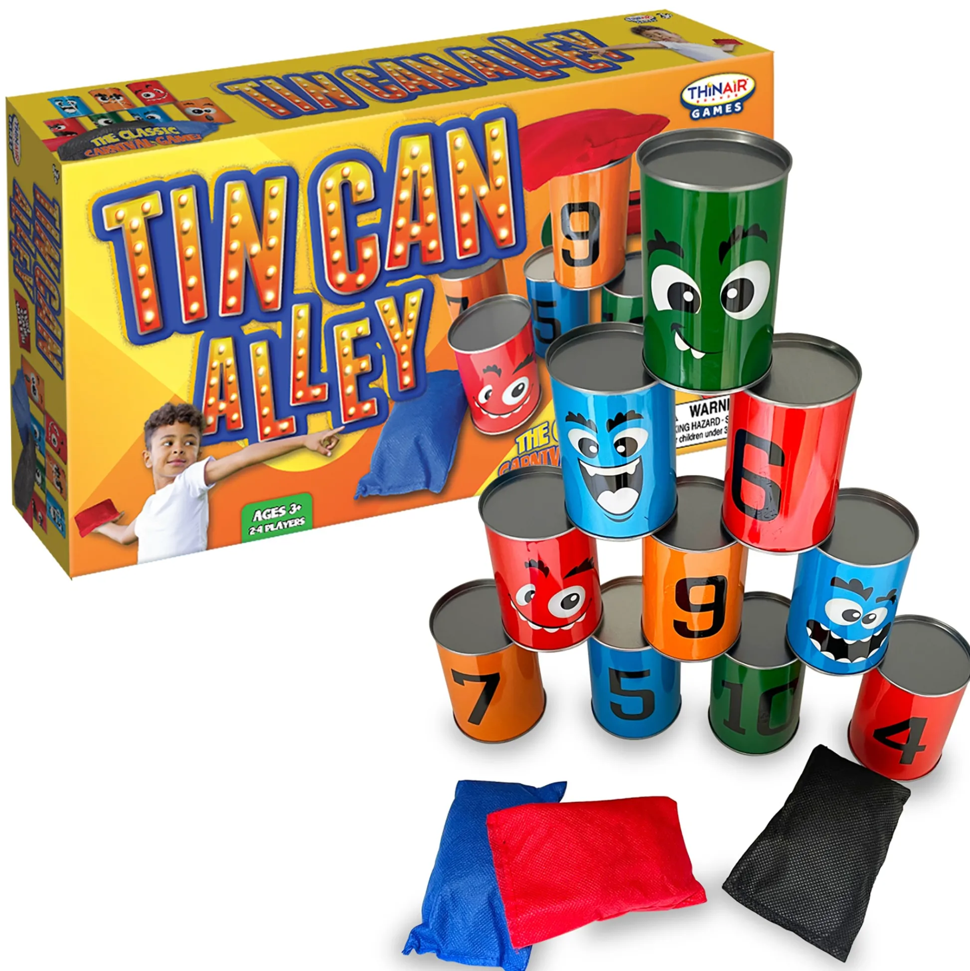 Flat River Group Thin Air Games Tin Can Alley Bean Bag Toss - Carnival Game Set with 10 Emoji Cans and 3 Bags* Family & Entertainments Games