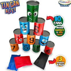 Flat River Group Thin Air Games Tin Can Alley Bean Bag Toss - Carnival Game Set with 10 Emoji Cans and 3 Bags* Family & Entertainments Games