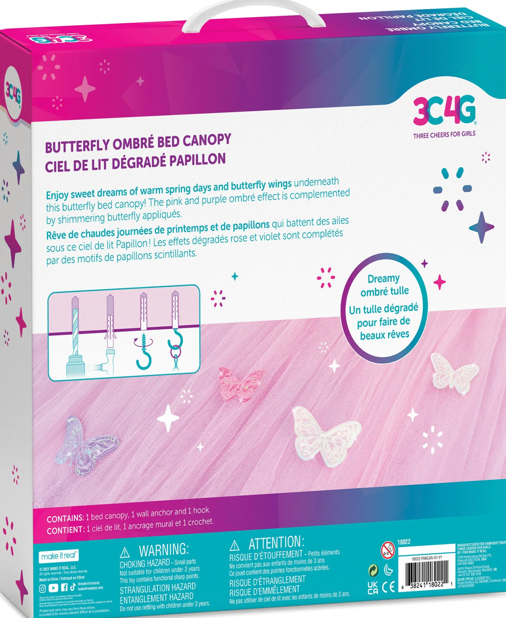 Flat River Group Three Cheers For Girls Butterfly Ombre Bed Canopy - Pink/Purple* Tents, Tunnels & Playhouses|Dress Up