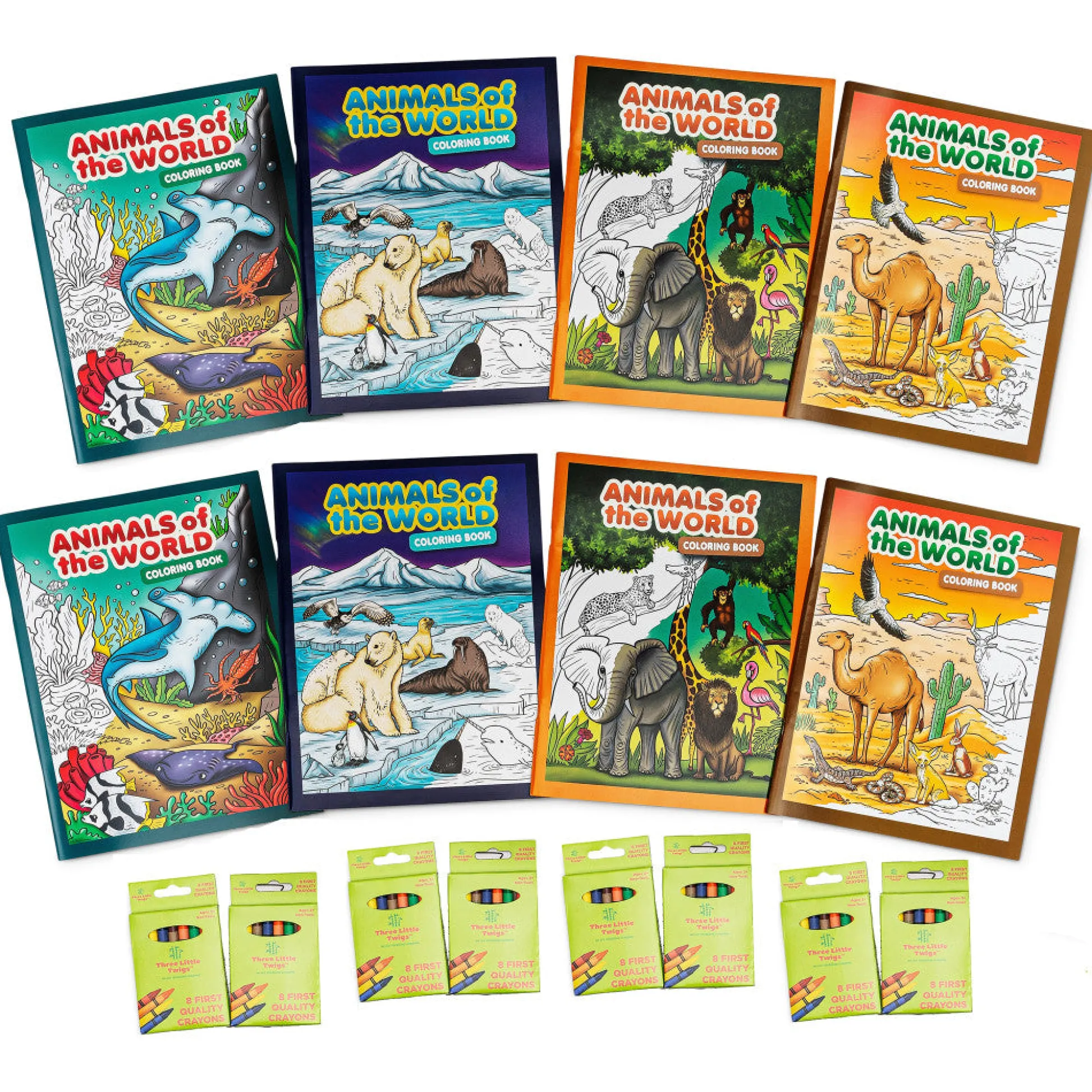 Flat River Group Three Little Twigs Animals of the World Coloring Book Set - 16pc Bundle*Kids Kids Books|Boxed Book Sets