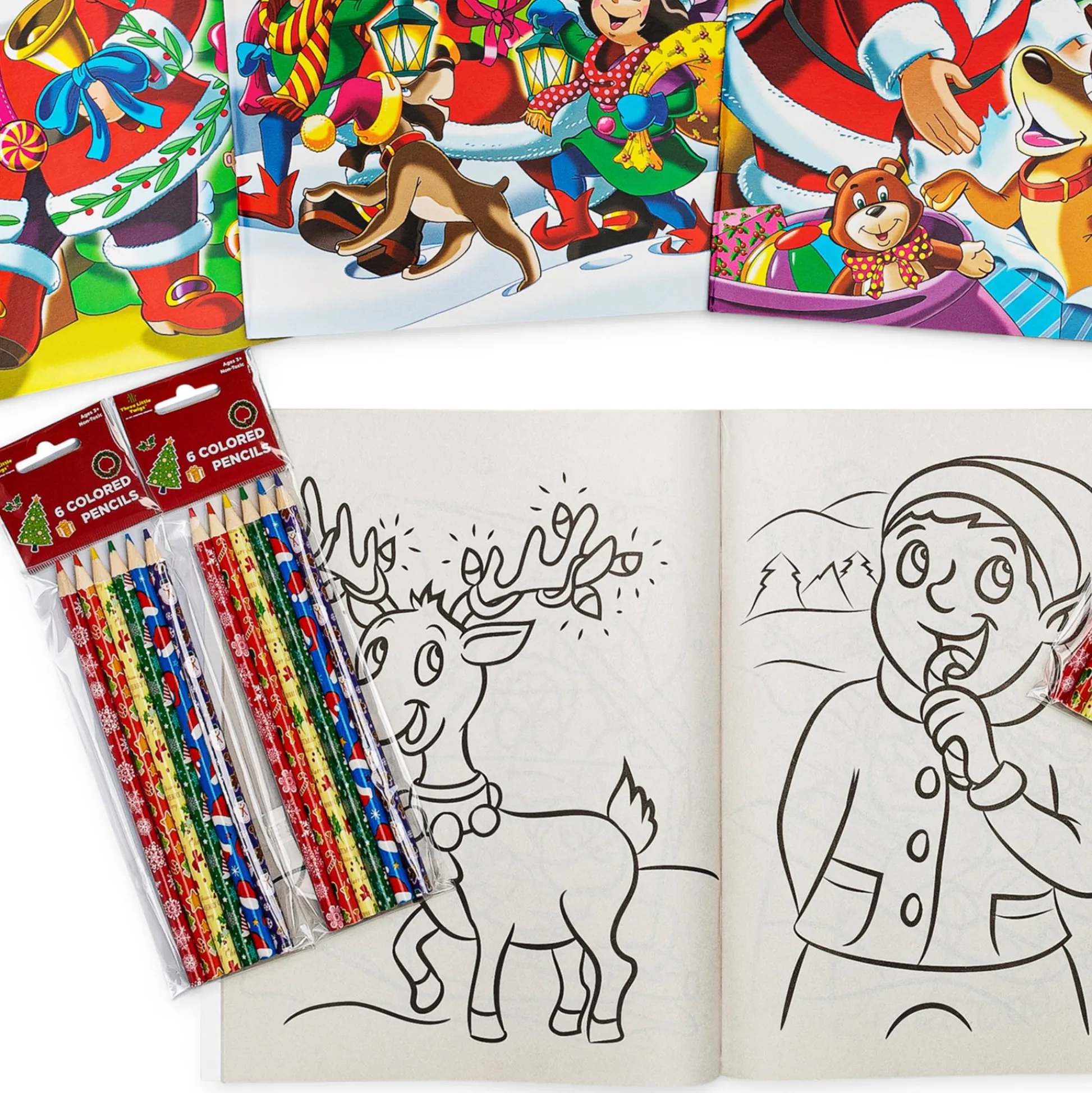Flat River Group Three Little Twigs Christmas Coloring Set, 8-Piece Bundle, Ages 3+* Drawing, Color & Painting