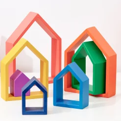 Educators Resource TickiT Rainbow Architect Houses - Colorful Wooden Nesting Play Set of 7* Wood & Jumbo Blocks