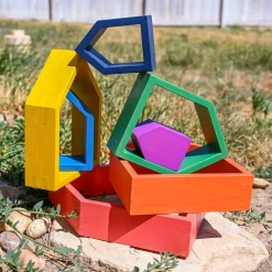 Educators Resource TickiT Rainbow Architect Houses - Colorful Wooden Nesting Play Set of 7* Wood & Jumbo Blocks