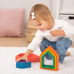 Educators Resource TickiT Rainbow Architect Houses - Colorful Wooden Nesting Play Set of 7* Wood & Jumbo Blocks