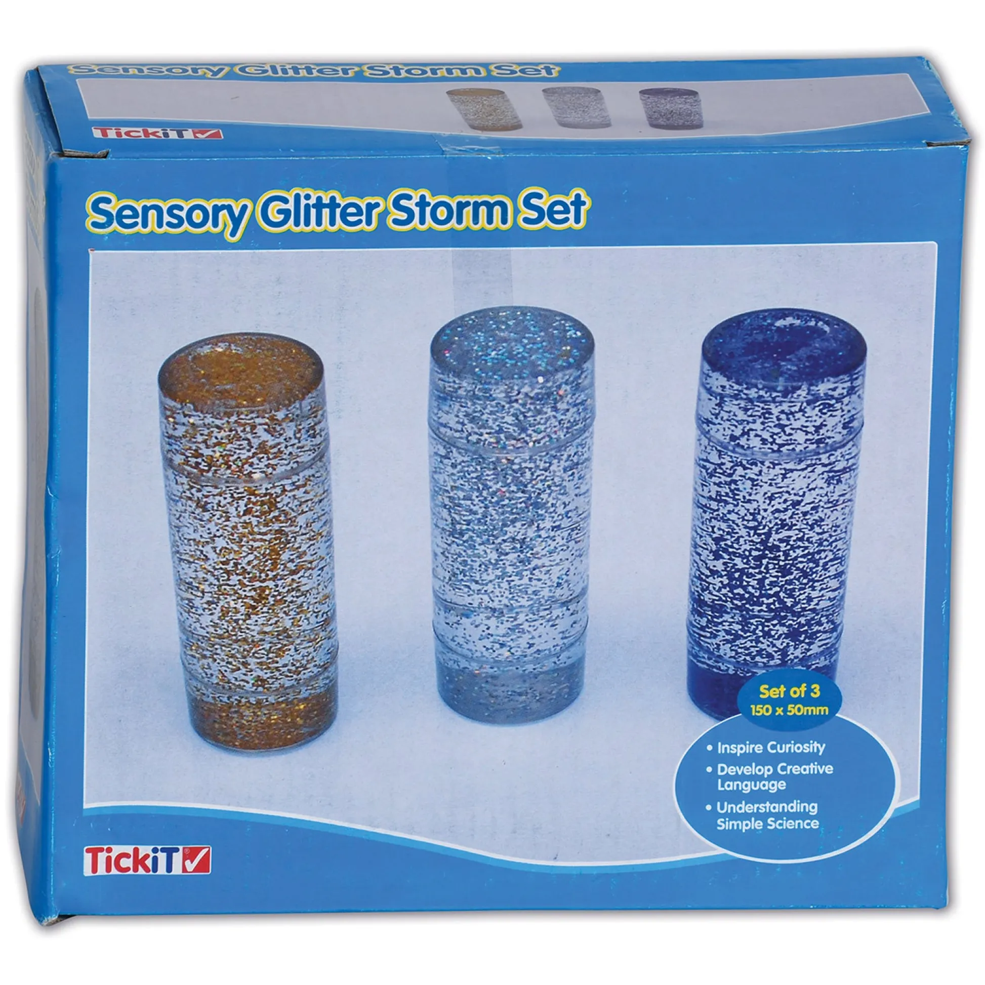 Educators Resource TickiT Sensory Glitter Storm Liquid Glitter Tubes - Set of 3 - Blue, Silver, Gold* Sensory & Fidget Toys