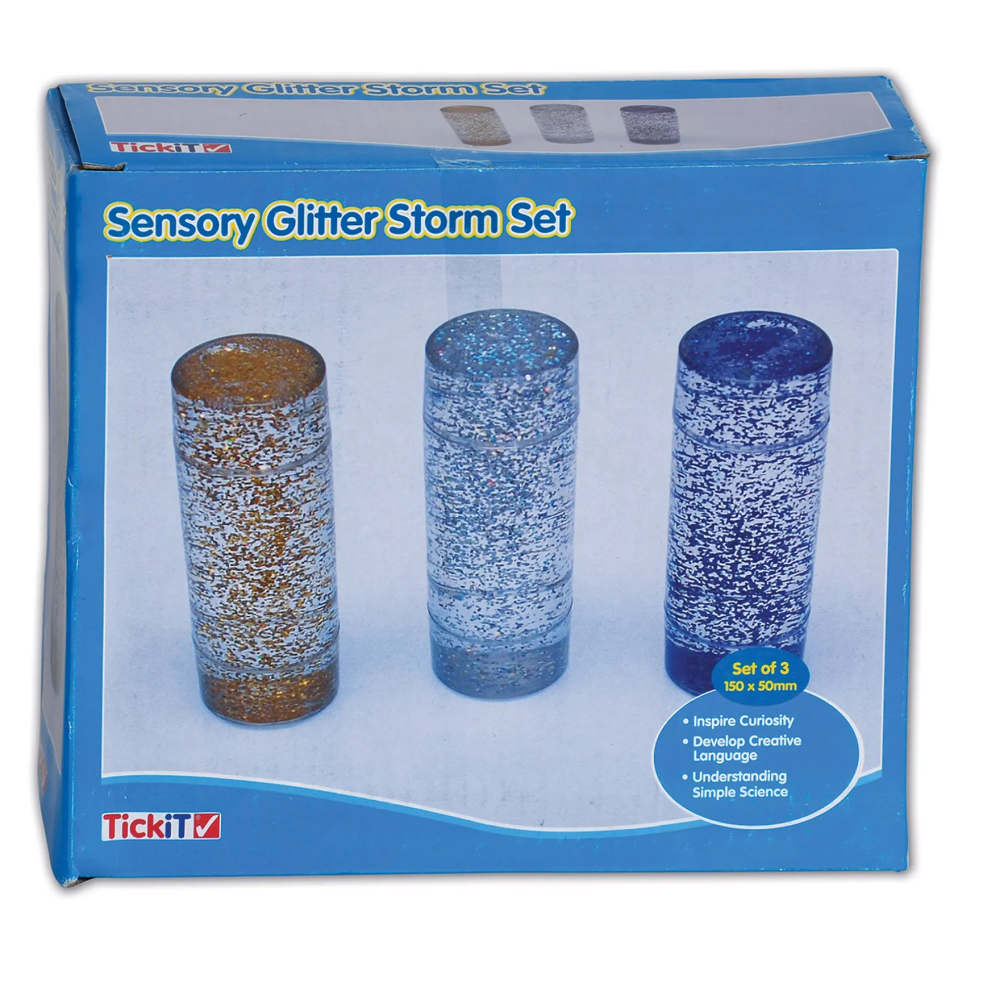 Educators Resource TickiT Sensory Glitter Storm Liquid Glitter Tubes - Set of 3 - Blue, Silver, Gold* Sensory & Fidget Toys