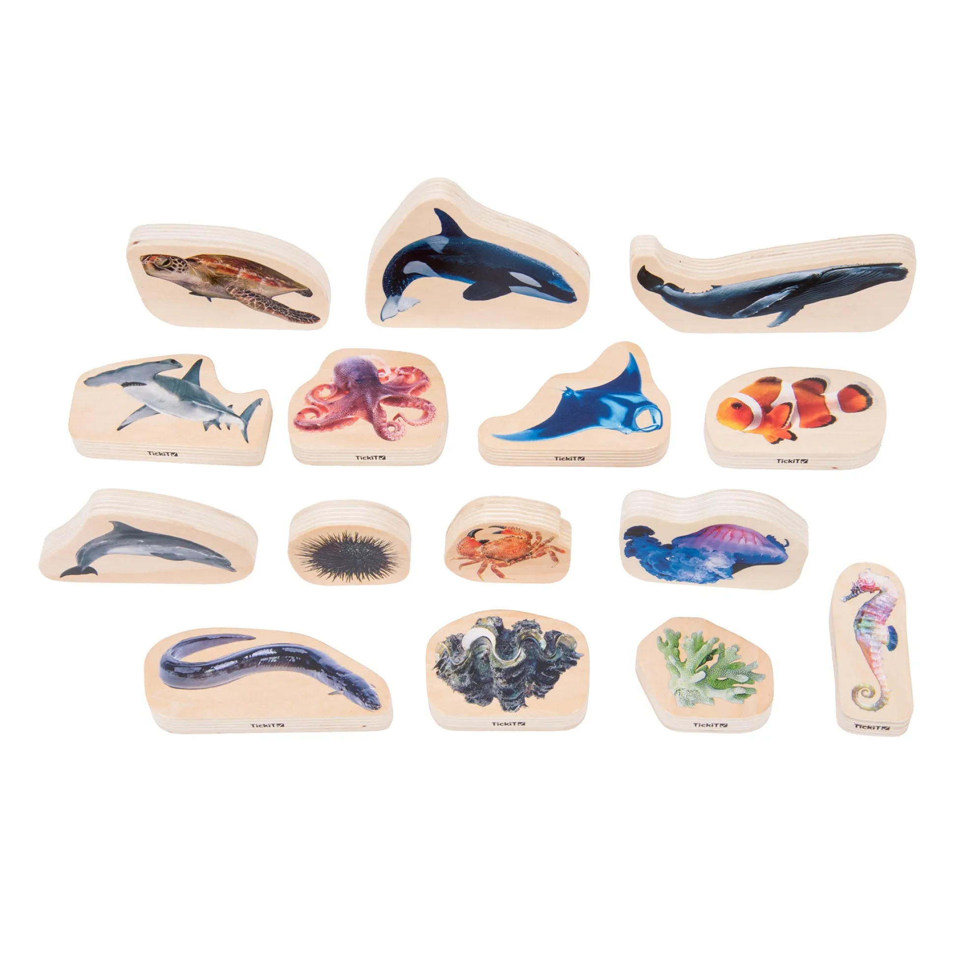 Educators Resource TickiT Wooden Sea Life Blocks - Colorful Marine Exploration Set of 15* Preschool Building Sets & Blocks|Preschool Education Toys & Activities