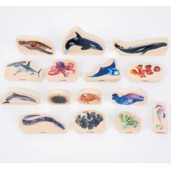 Educators Resource TickiT Wooden Sea Life Blocks - Colorful Marine Exploration Set of 15* Preschool Building Sets & Blocks|Preschool Education Toys & Activities