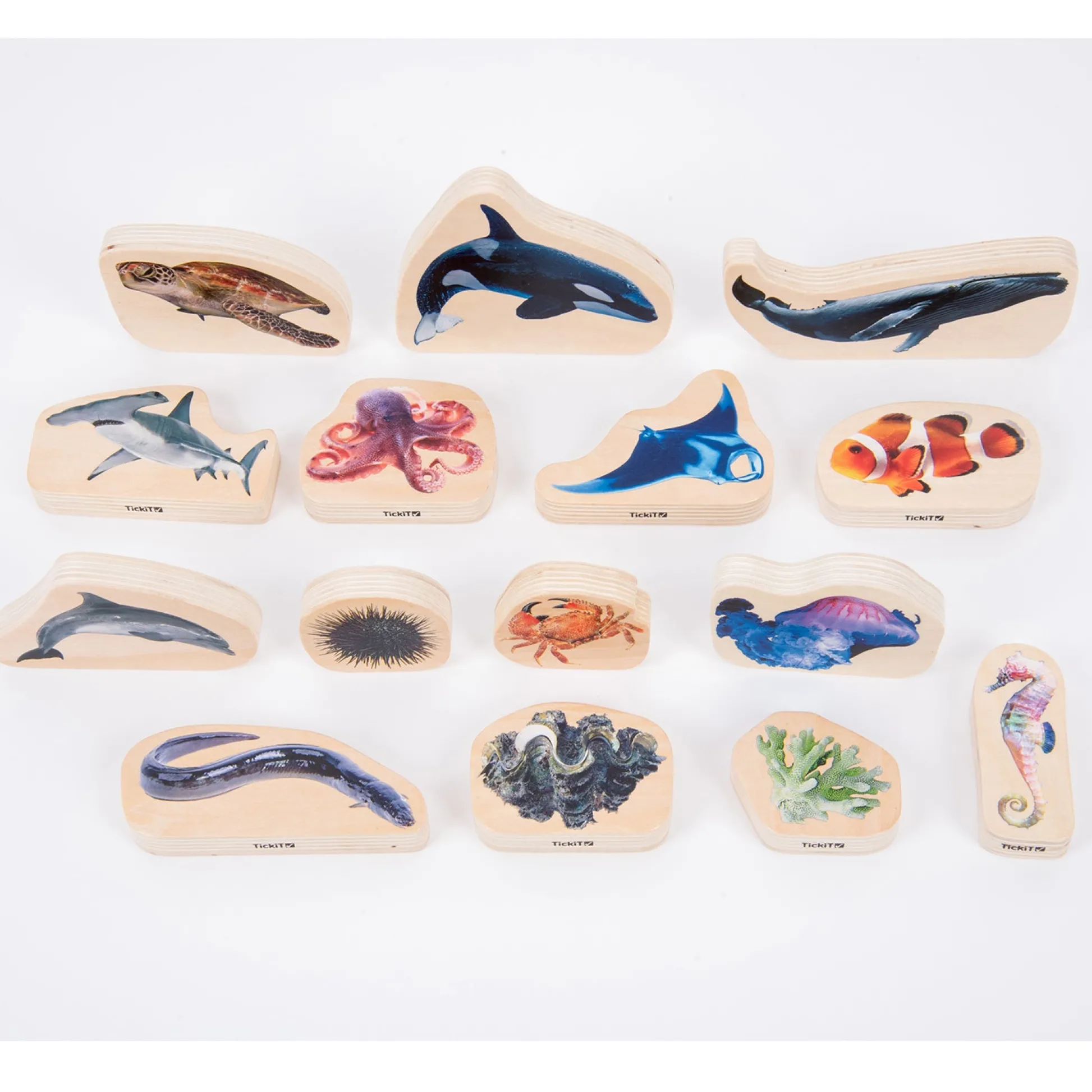 Educators Resource TickiT Wooden Sea Life Blocks - Colorful Marine Exploration Set of 15* Preschool Building Sets & Blocks|Preschool Education Toys & Activities