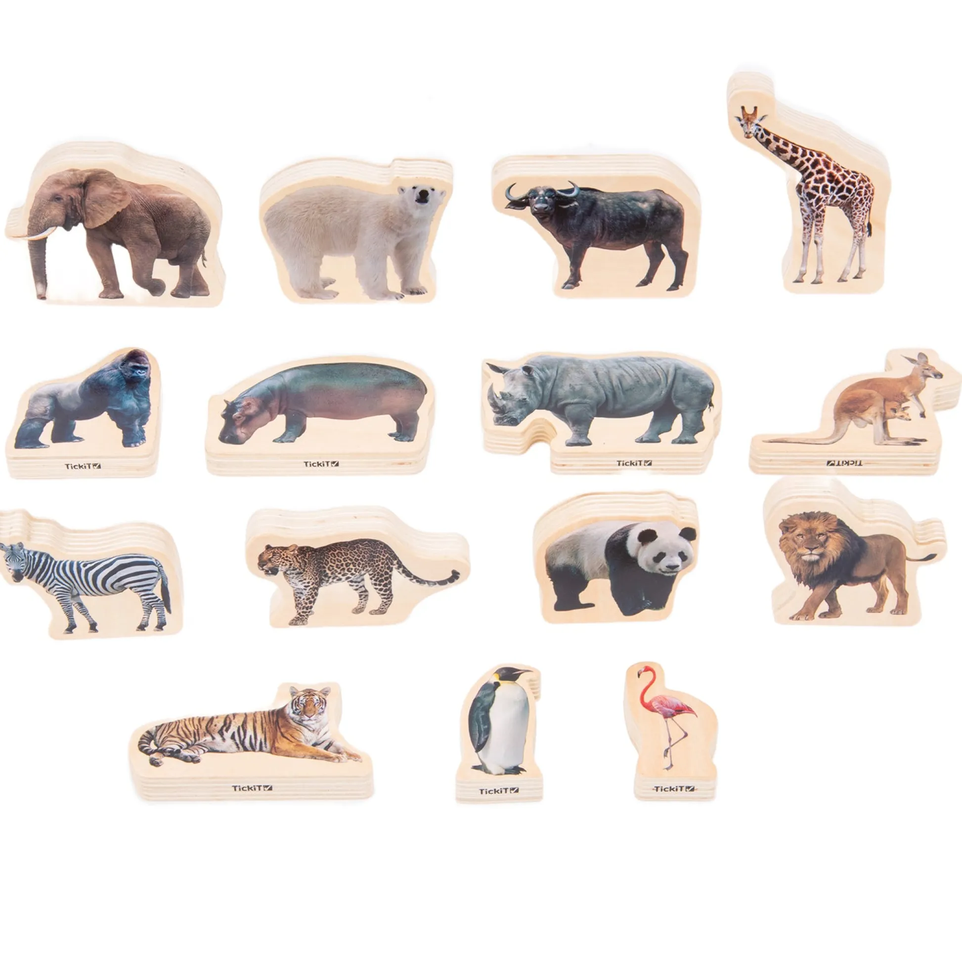 Educators Resource TickiT Wooden Wild Animal Blocks - Imaginative Play Set of 15* Preschool Building Sets & Blocks|Preschool Education Toys & Activities