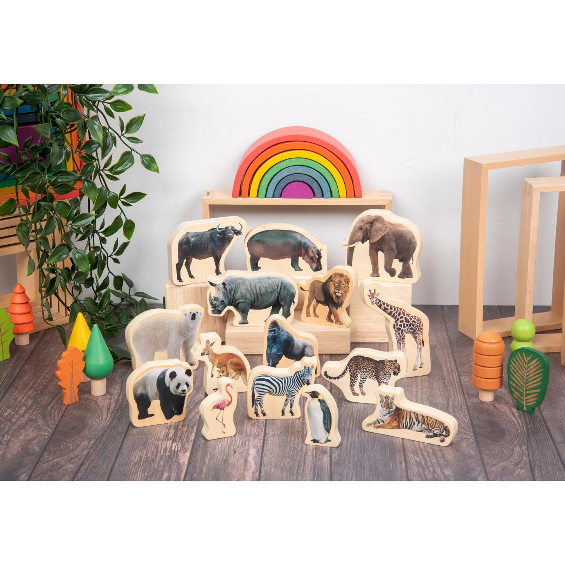 Educators Resource TickiT Wooden Wild Animal Blocks - Imaginative Play Set of 15* Preschool Building Sets & Blocks|Preschool Education Toys & Activities