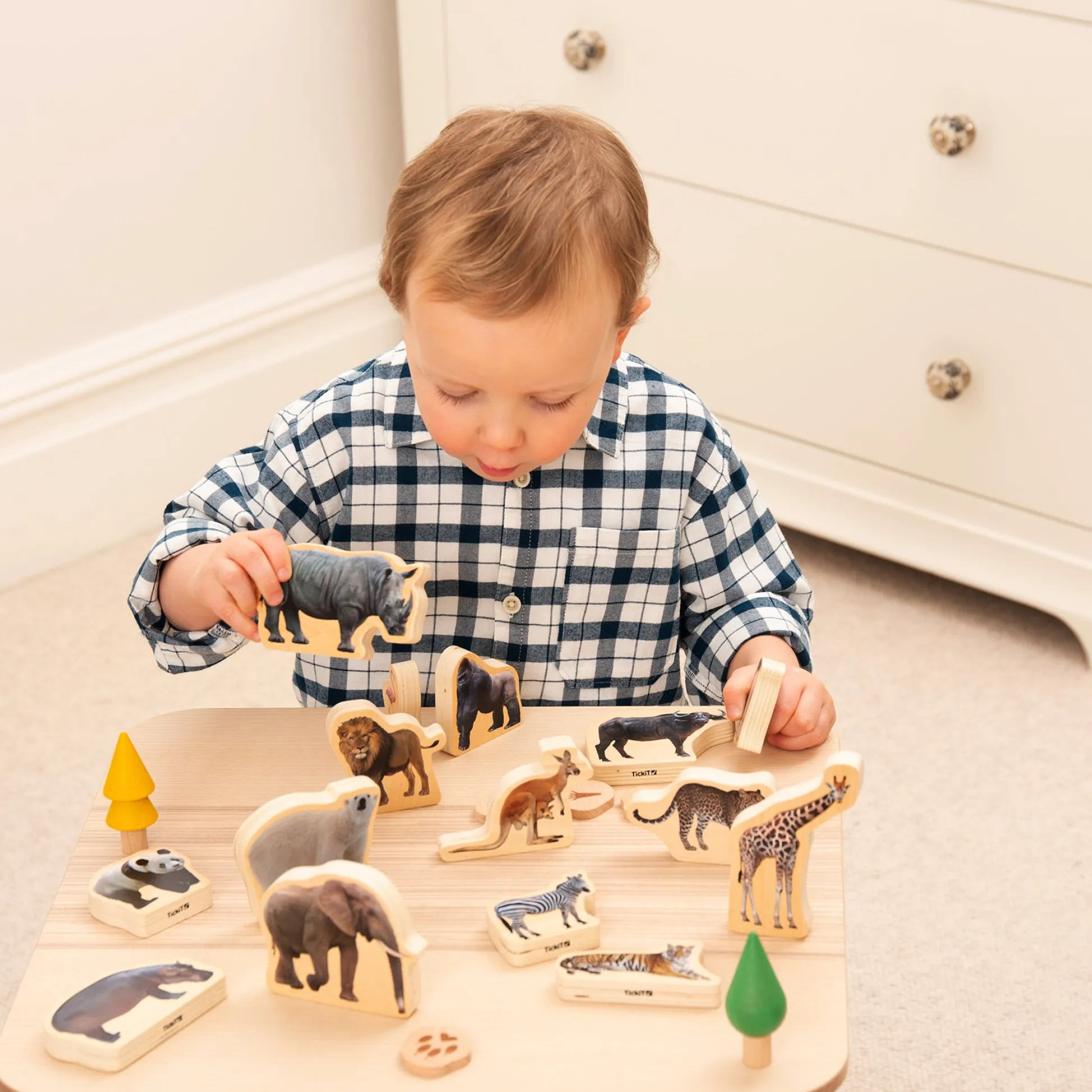 Educators Resource TickiT Wooden Wild Animal Blocks - Imaginative Play Set of 15* Preschool Building Sets & Blocks|Preschool Education Toys & Activities