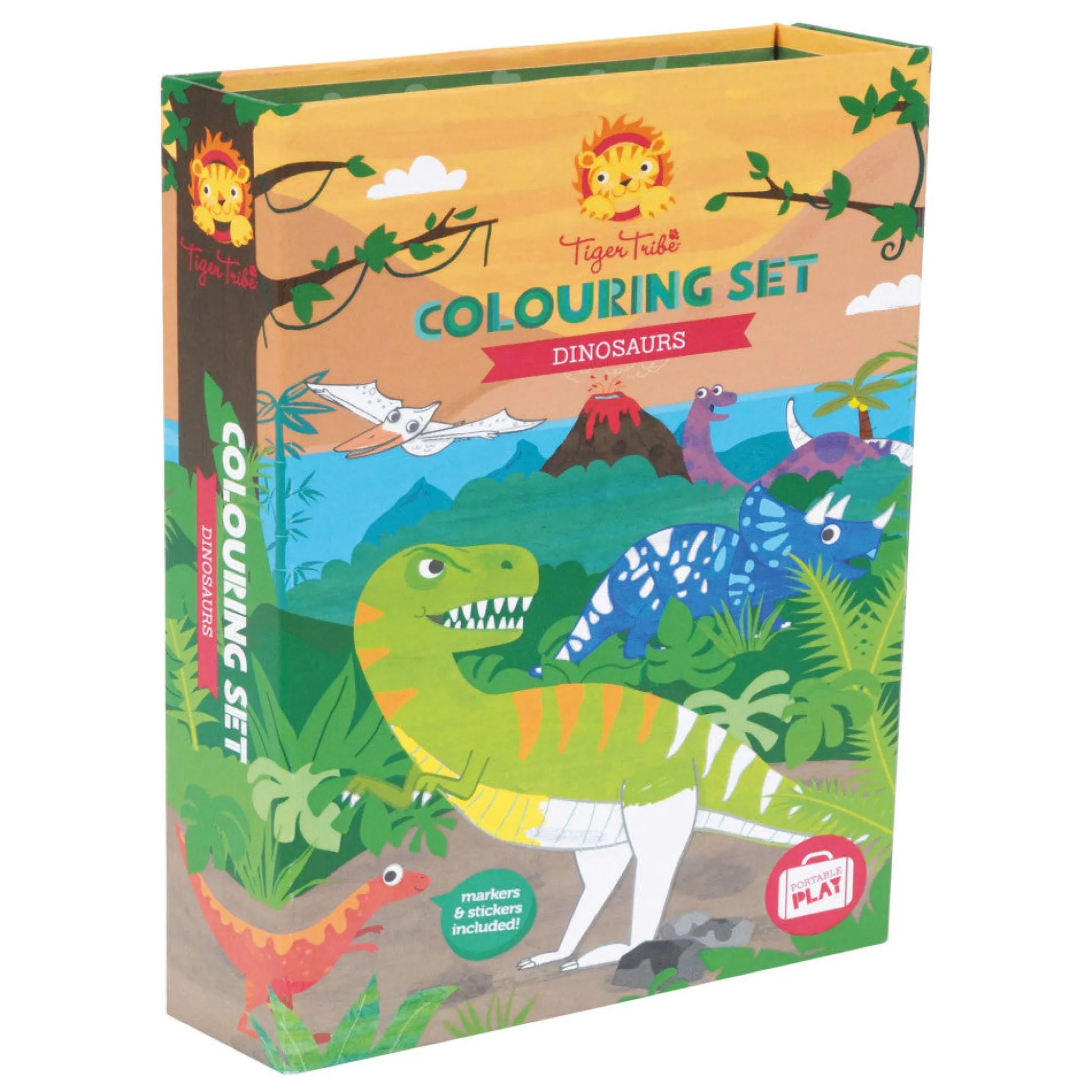 Flat River Group Tiger Tribe Jurassic Dinosaur Coloring Activity Set with Markers and Stickers* Drawing, Color & Painting