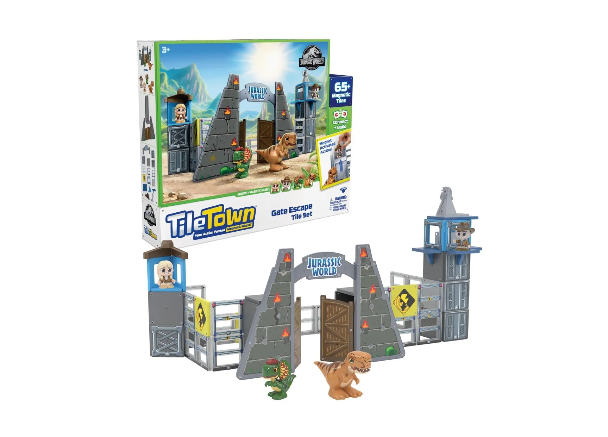Macy's - Supplier Tile Town Jurassic World Dino Escape Magnetic Tiles Playset, 69 Piece* Lego Jurassic World|Magnetic Tiles & Building Sets