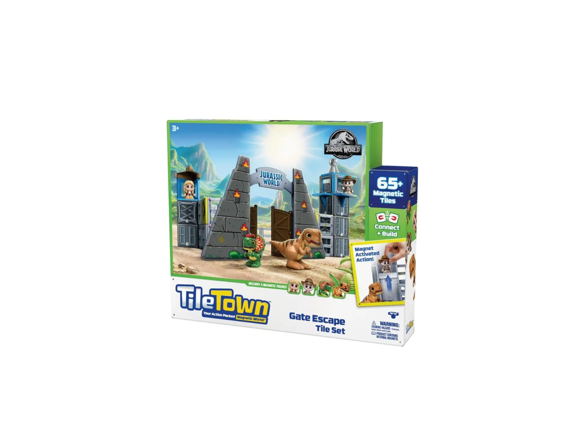 Macy's - Supplier Tile Town Jurassic World Dino Escape Magnetic Tiles Playset, 69 Piece* Lego Jurassic World|Magnetic Tiles & Building Sets