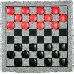 Flat River Group Trimate 3-In-1 Jumbo Checkers & Tic Tac Toe Game - 25.6" Square Rug Set* Social & Emotional Skills|Role-Playing Games