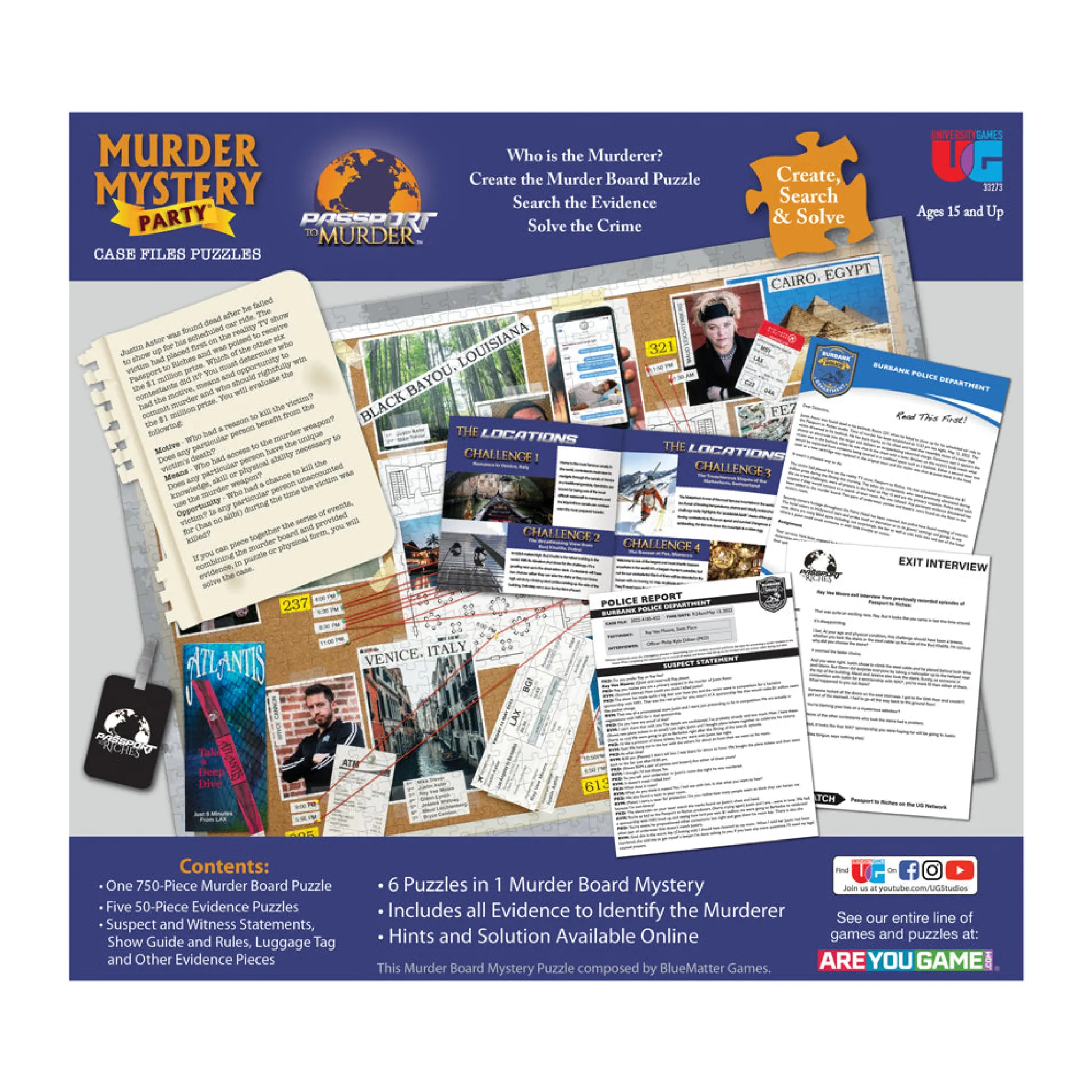 AreYouGame University Games Murder Mystery Party Case Files - Passport to Murder Puzzle Set* Puzzles