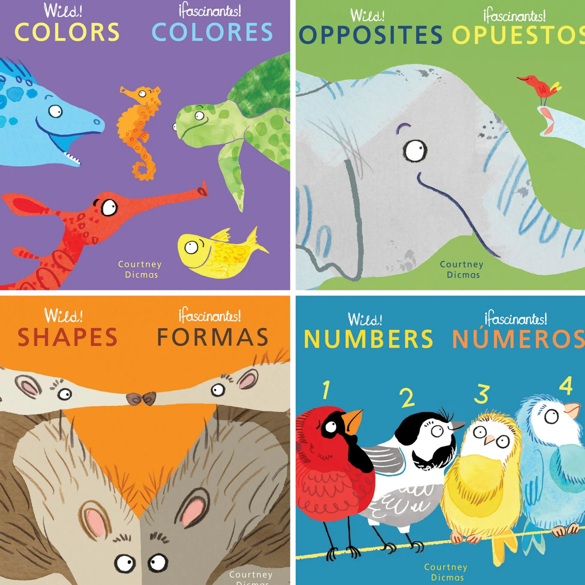 Educators Resource Wild! Concepts Bilingual Board Book Set by Courtney Dicmas, Set of 4*Kids Preschool Education Toys & Activities|Kids Books