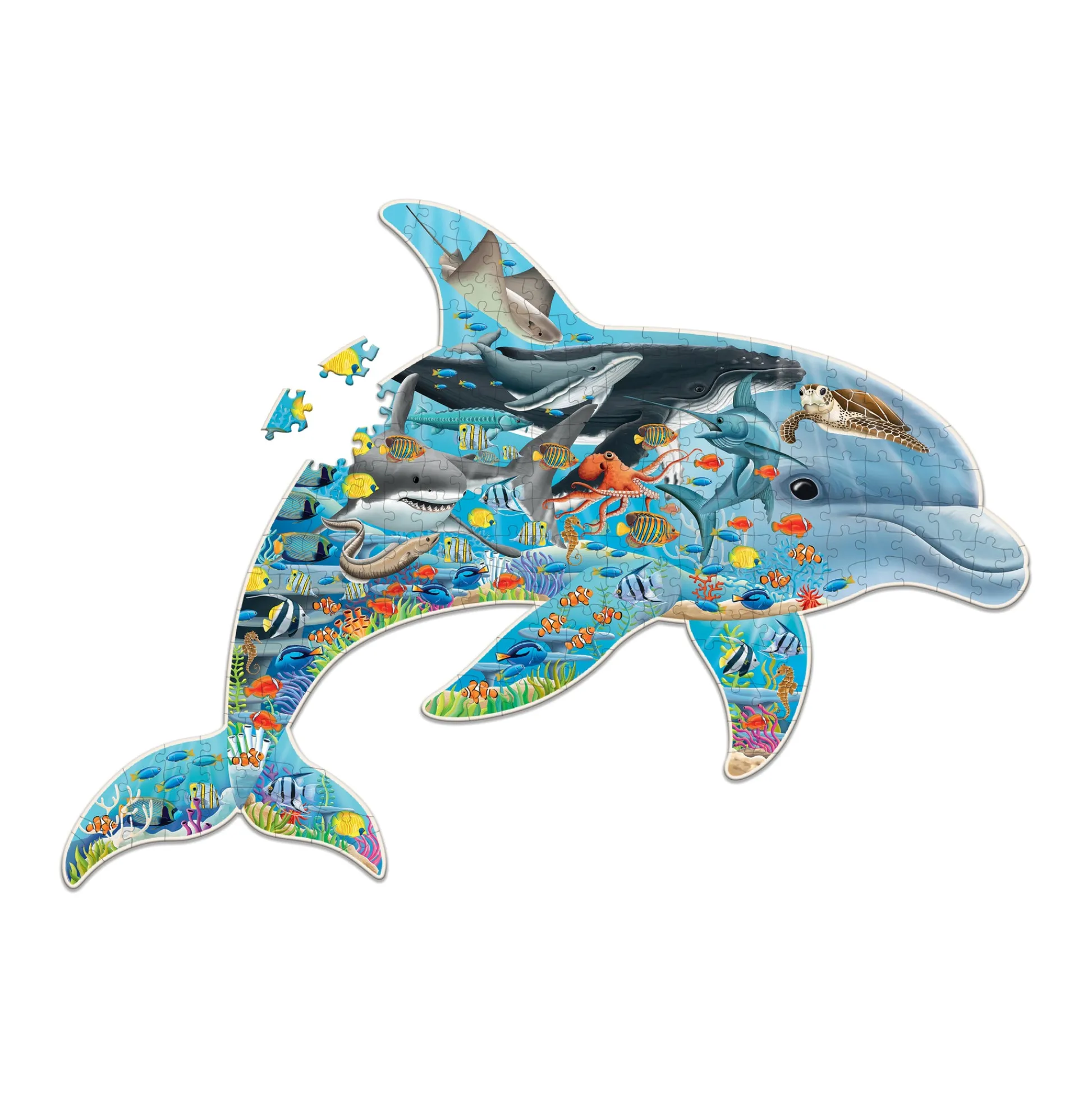 AreYouGame Wildlife World Dolphin-Shaped Sea Life Puzzle - 200 pc* Puzzles
