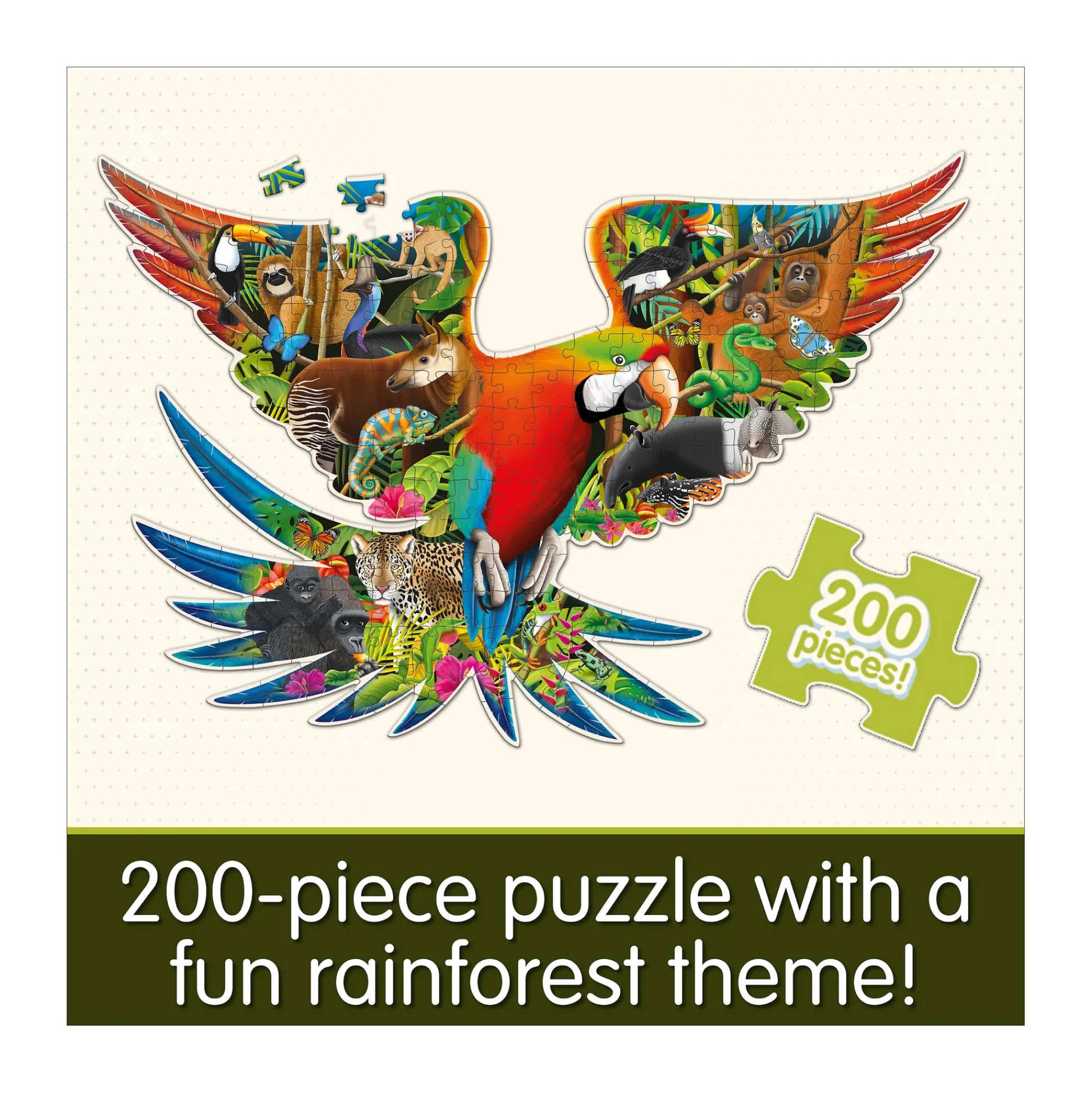 AreYouGame Wildlife World Rainforest Parrot Shaped Jigsaw Puzzle - 200 pcs* Puzzles