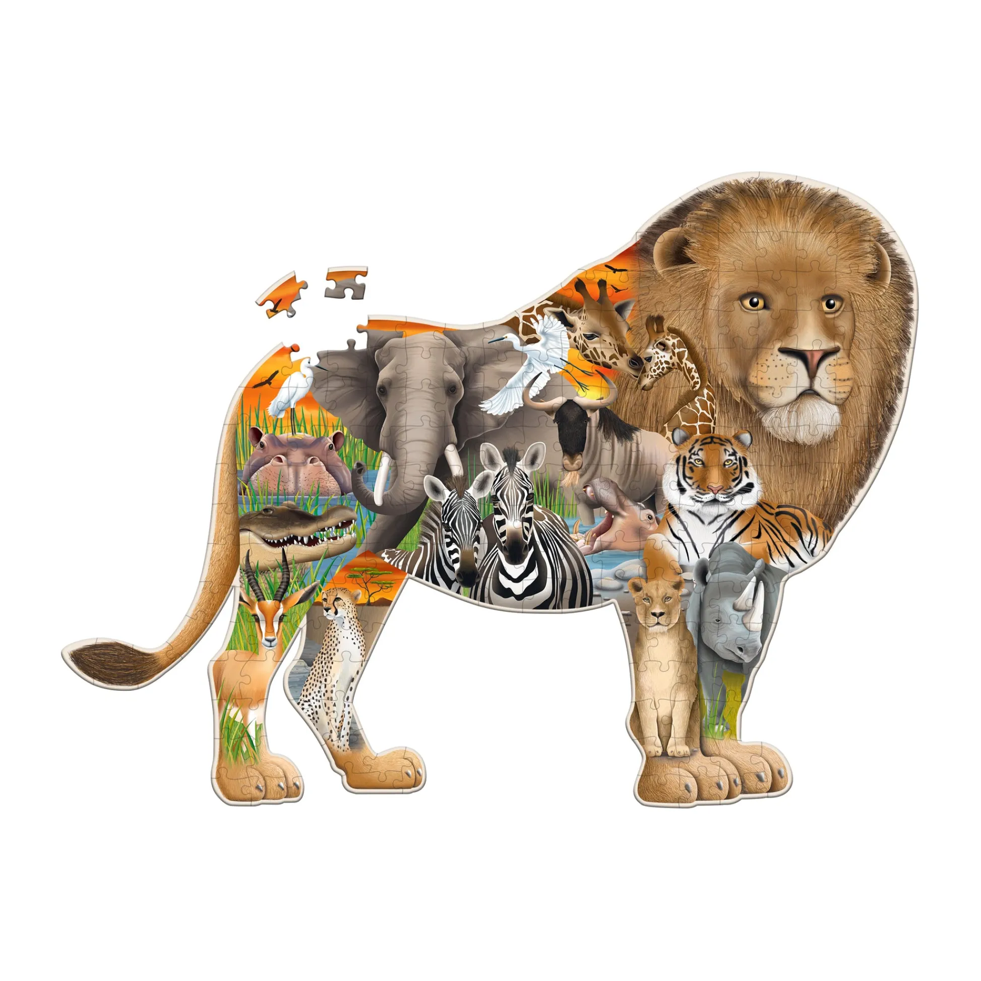 AreYouGame Wildlife World Safari Lion Shaped Jigsaw Puzzle - 200 pcs* Puzzles