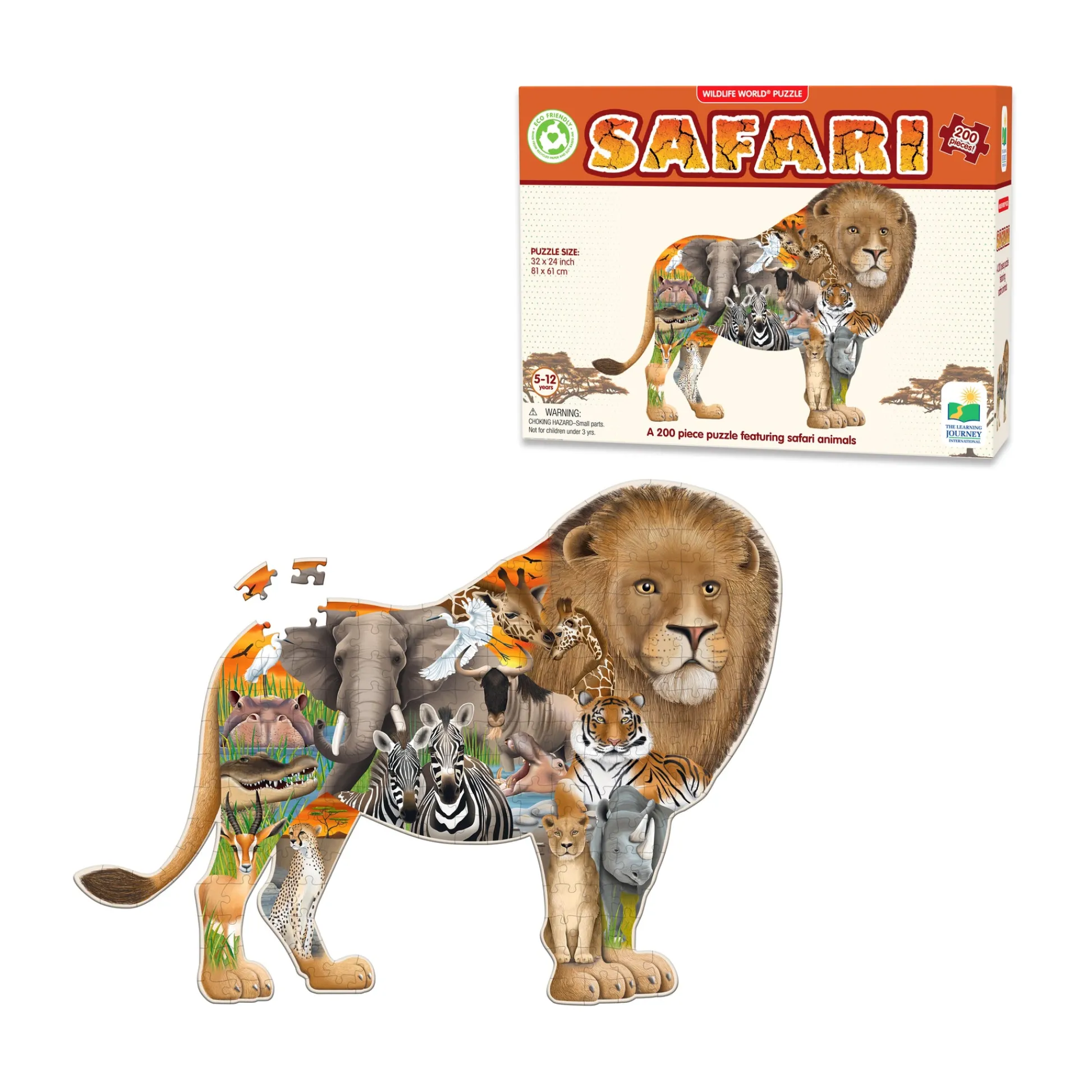 AreYouGame Wildlife World Safari Lion Shaped Jigsaw Puzzle - 200 pcs* Puzzles