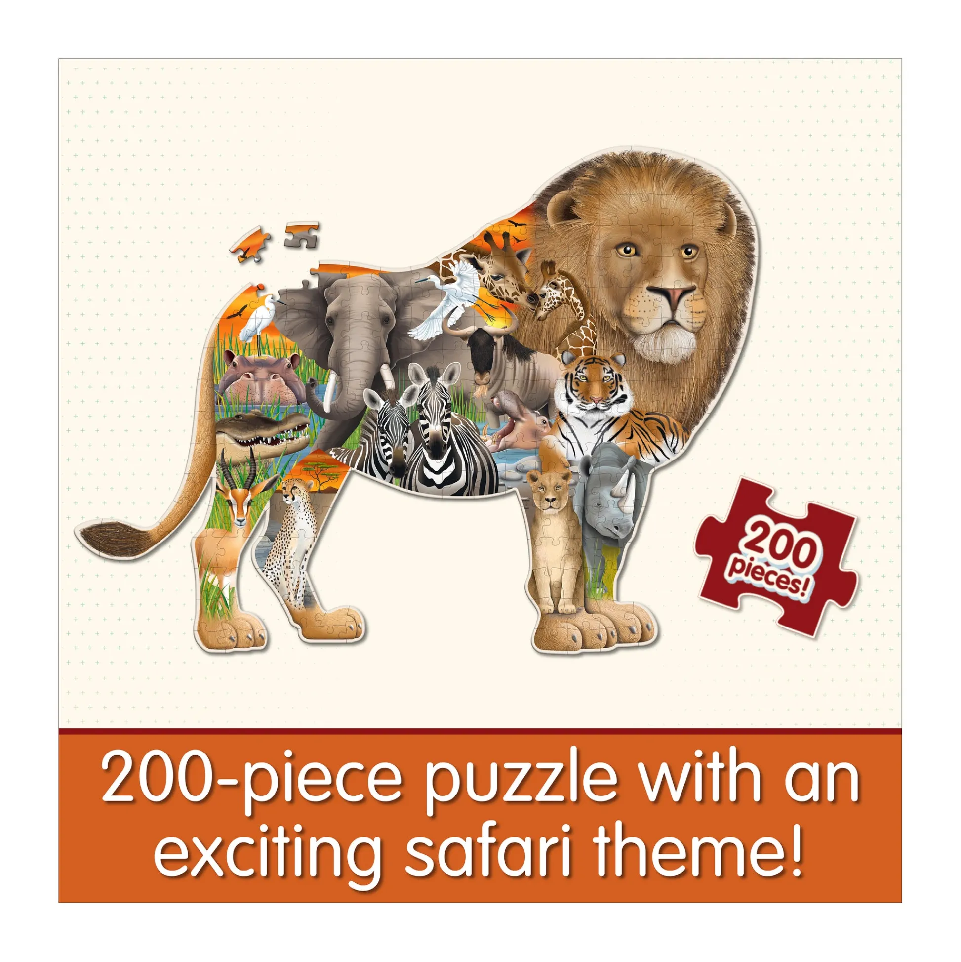 AreYouGame Wildlife World Safari Lion Shaped Jigsaw Puzzle - 200 pcs* Puzzles