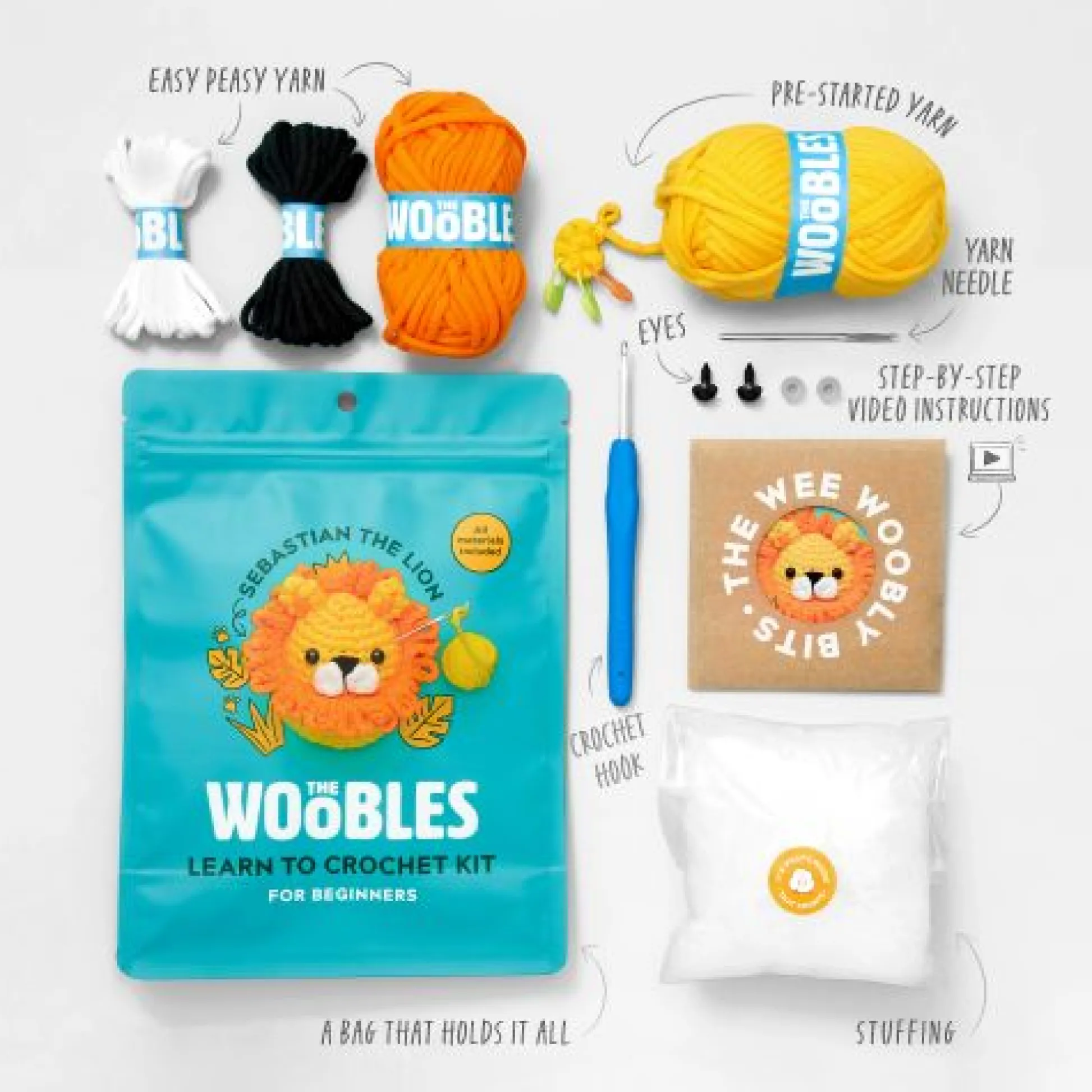 Calendar Holdings, LLC Woobles Beginner Crochet Kit - Sebastian the Lion* Crafts & Activities