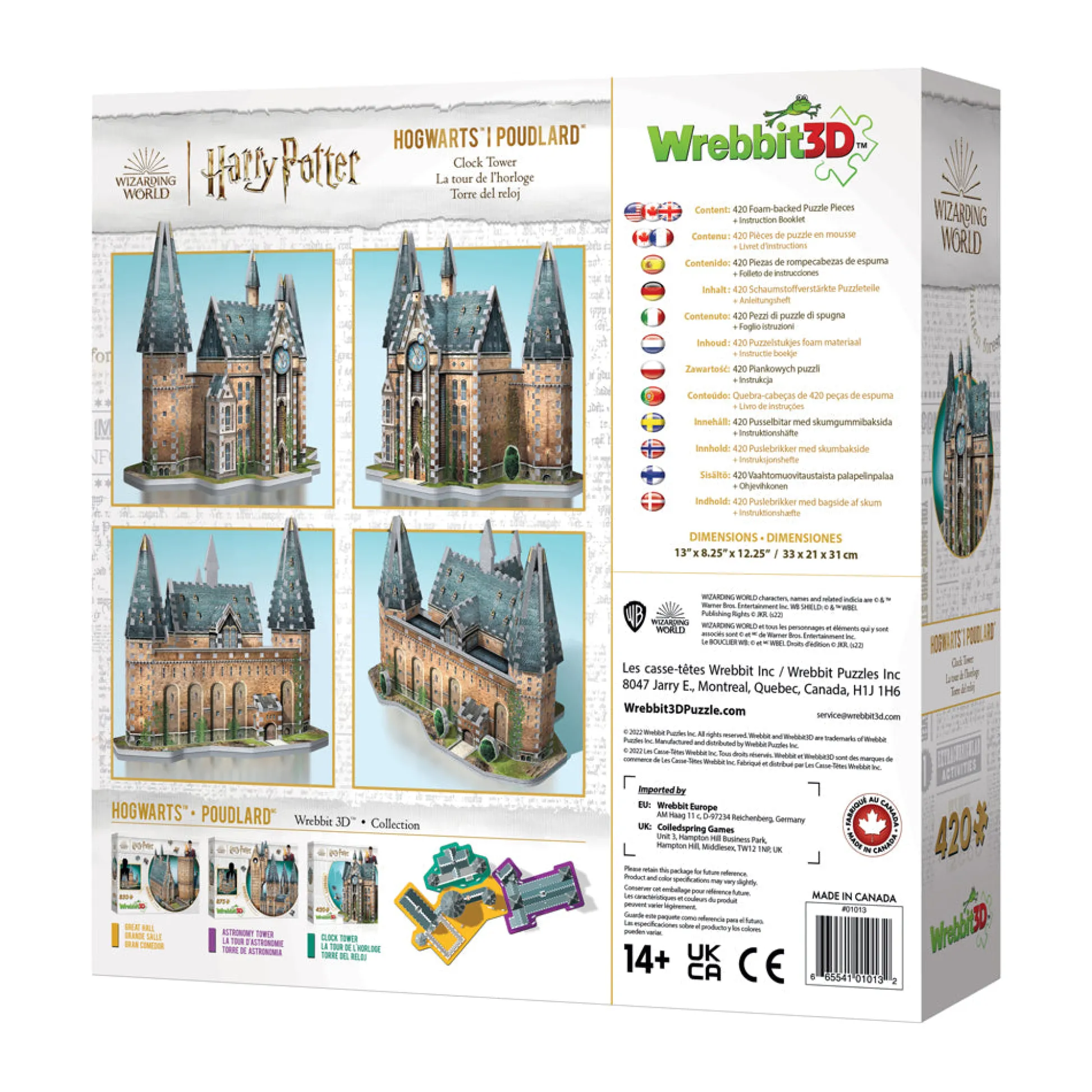 AreYouGame Wrebbit Harry Potter Hogwarts Clock Tower 3D Puzzle - 420 Pieces* Puzzles