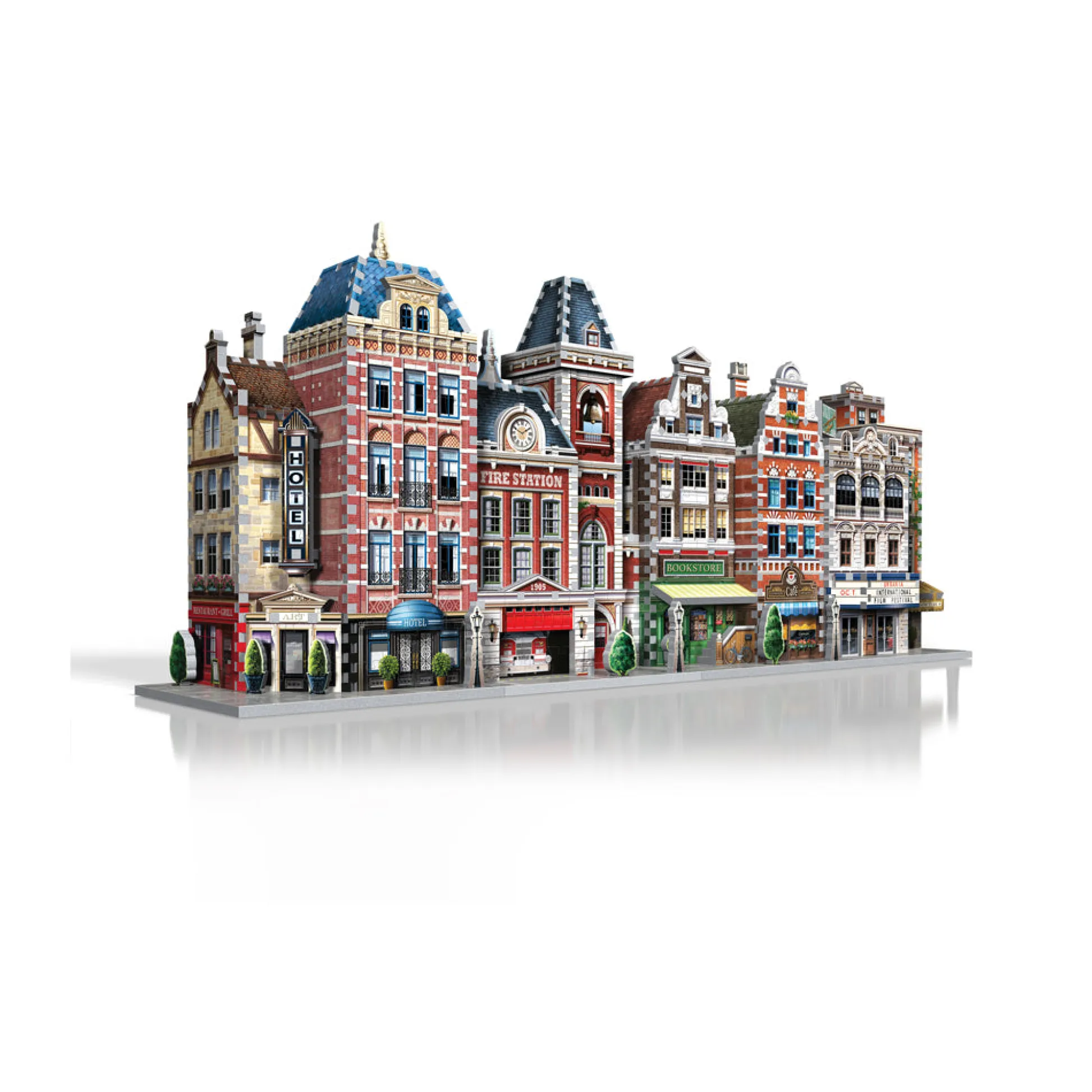 AreYouGame Wrebbit Urbania Collection - 1165 Piece 3D Puzzle Set: Hotel, Cinema, Cafe, Fire Station* Puzzles
