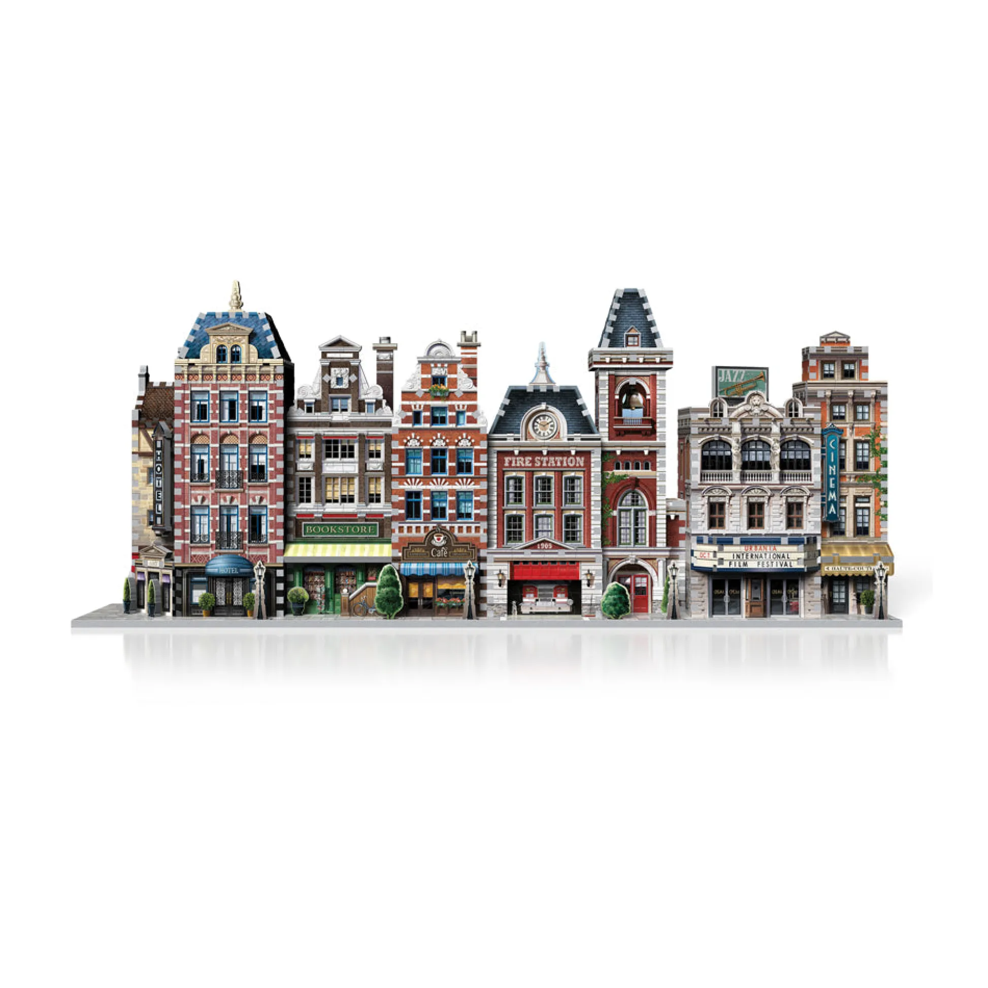 AreYouGame Wrebbit Urbania Collection - 1165 Piece 3D Puzzle Set: Hotel, Cinema, Cafe, Fire Station* Puzzles