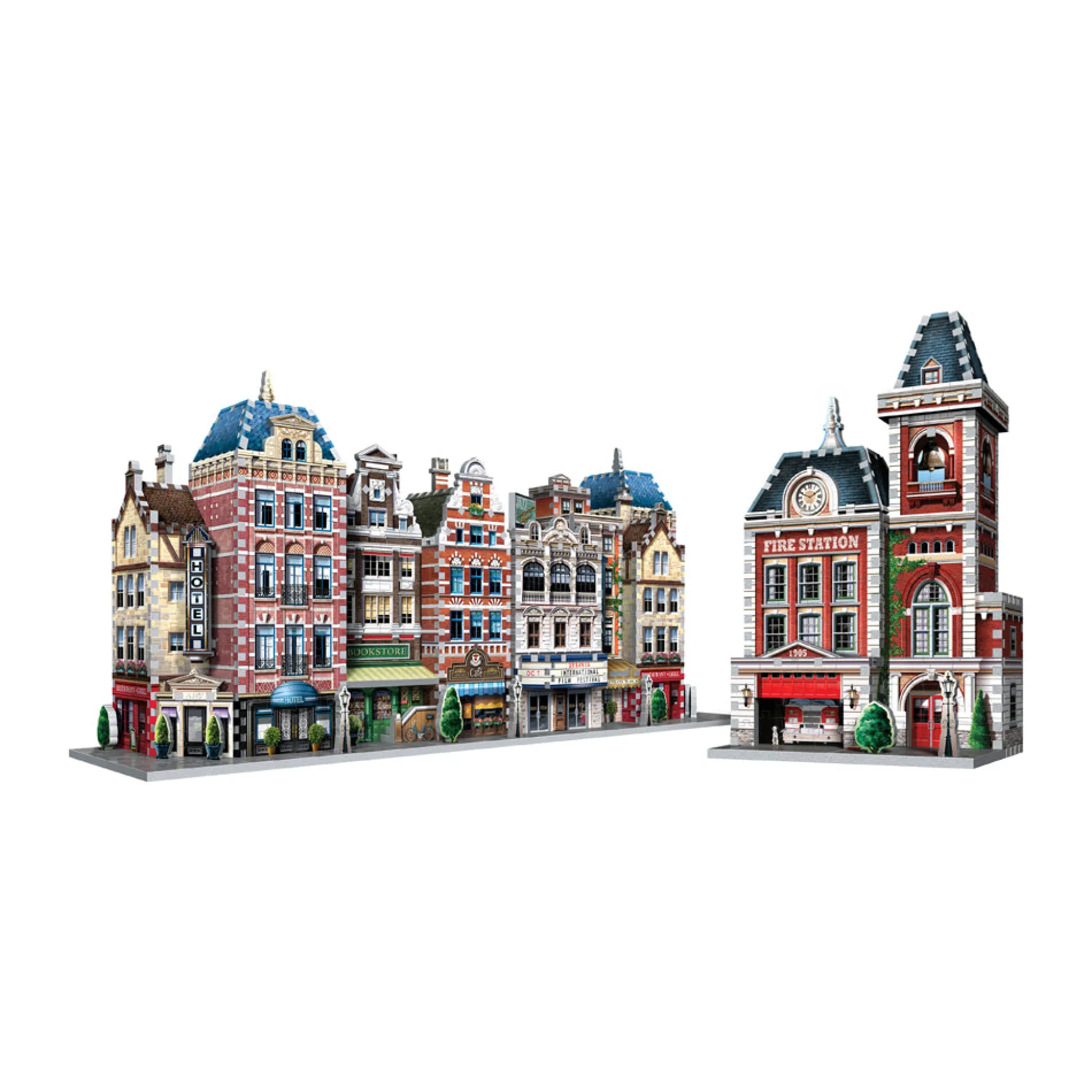 AreYouGame Wrebbit Urbania Collection - 1165 Piece 3D Puzzle Set: Hotel, Cinema, Cafe, Fire Station* Puzzles