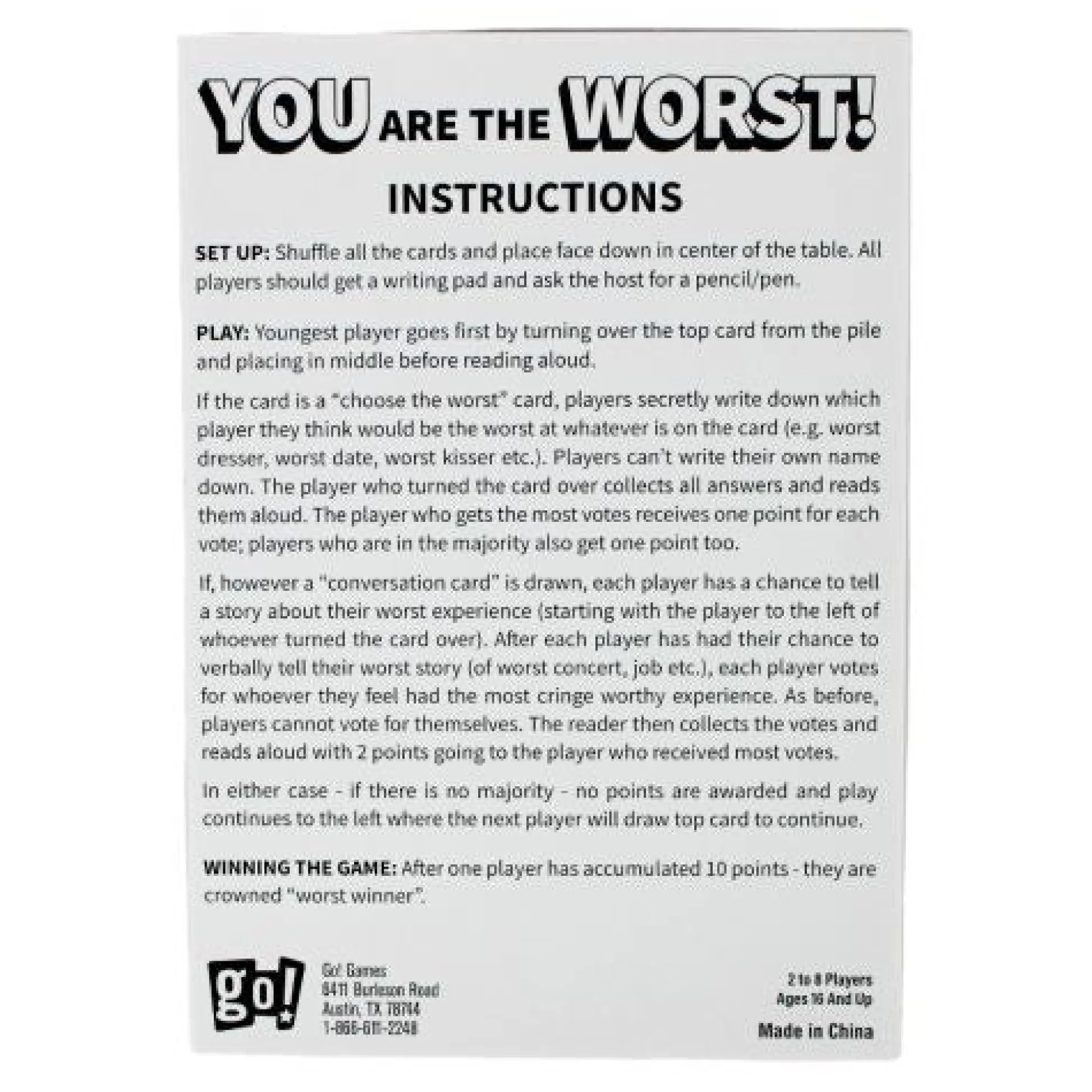 Calendar Holdings, LLC You Are The Worst Game - Hilarious Party Fun* Social & Emotional Skills|Family & Entertainments Games