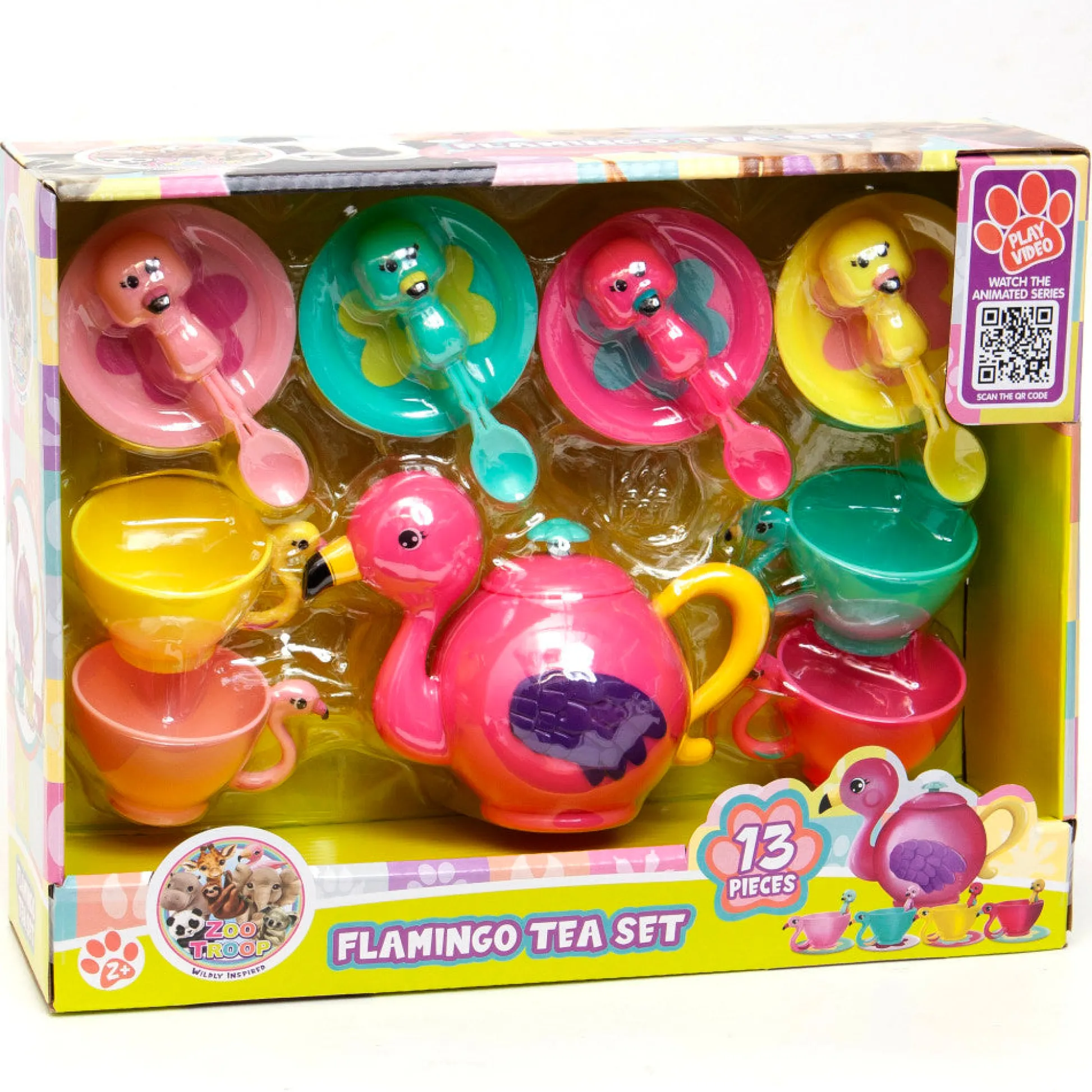 Flat River Group Zoo Troop Flamingo Tea Set - 13-Piece Pretend Play Set for Ages 2+* Kitchens & Play Food|Social & Emotional Skills