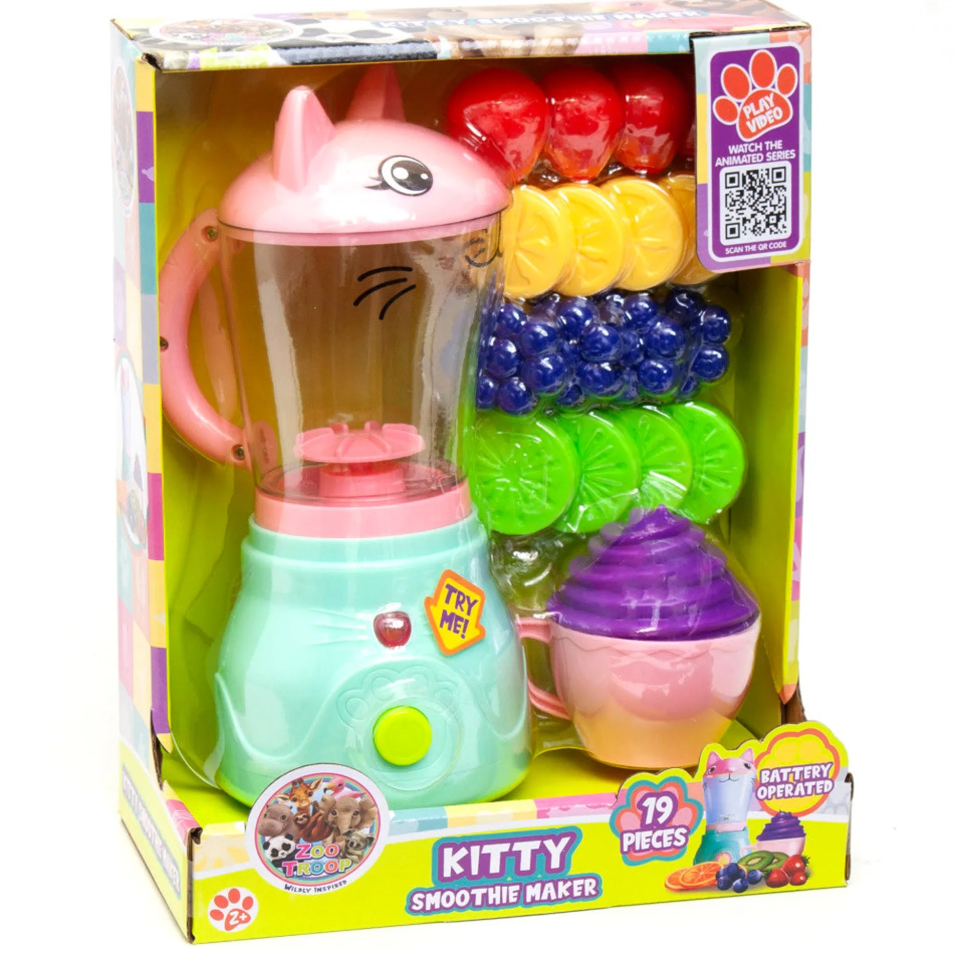 Flat River Group Zoo Troop Kitty Smoothie Maker - 19-Piece Animal-Themed Kitchen Playset for Ages 2+* Kitchens & Play Food|Dress Up